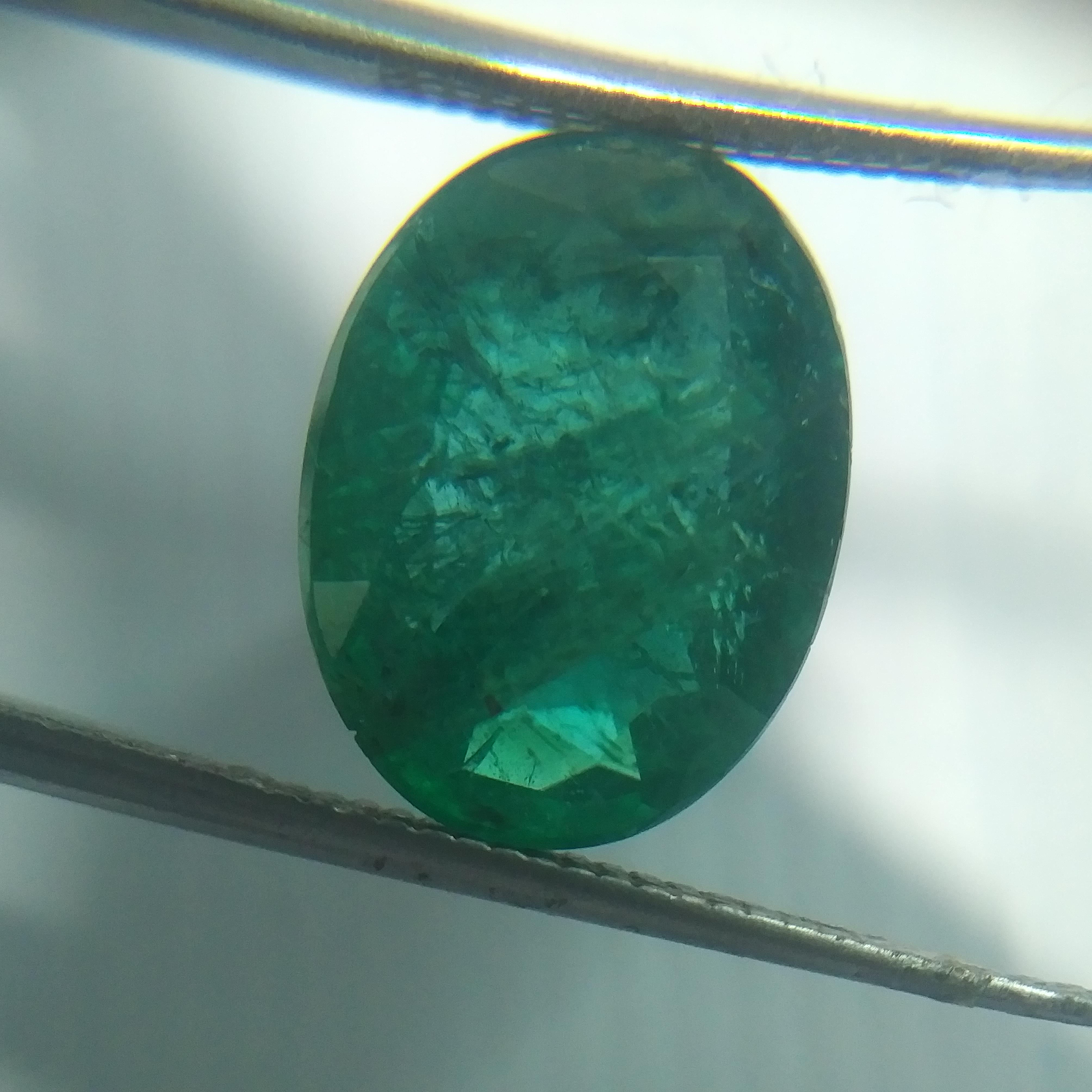 4.20ct deep green oval, crystal luster Zambian emerald