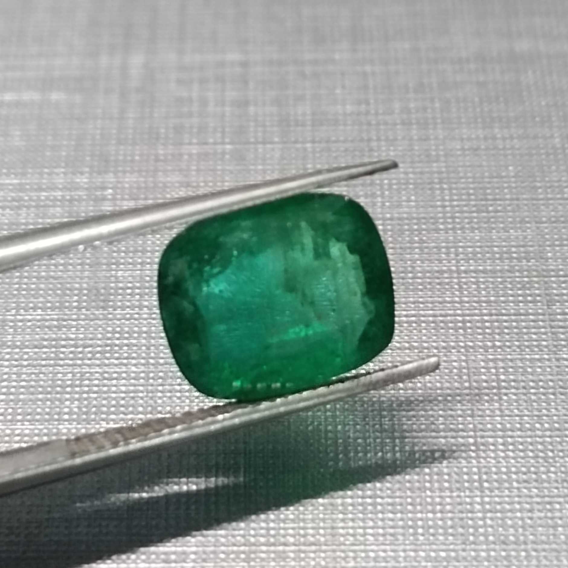  3.22ct Medium Deep Zambian Green Cushion Cut Emerald 8.35*10.1/