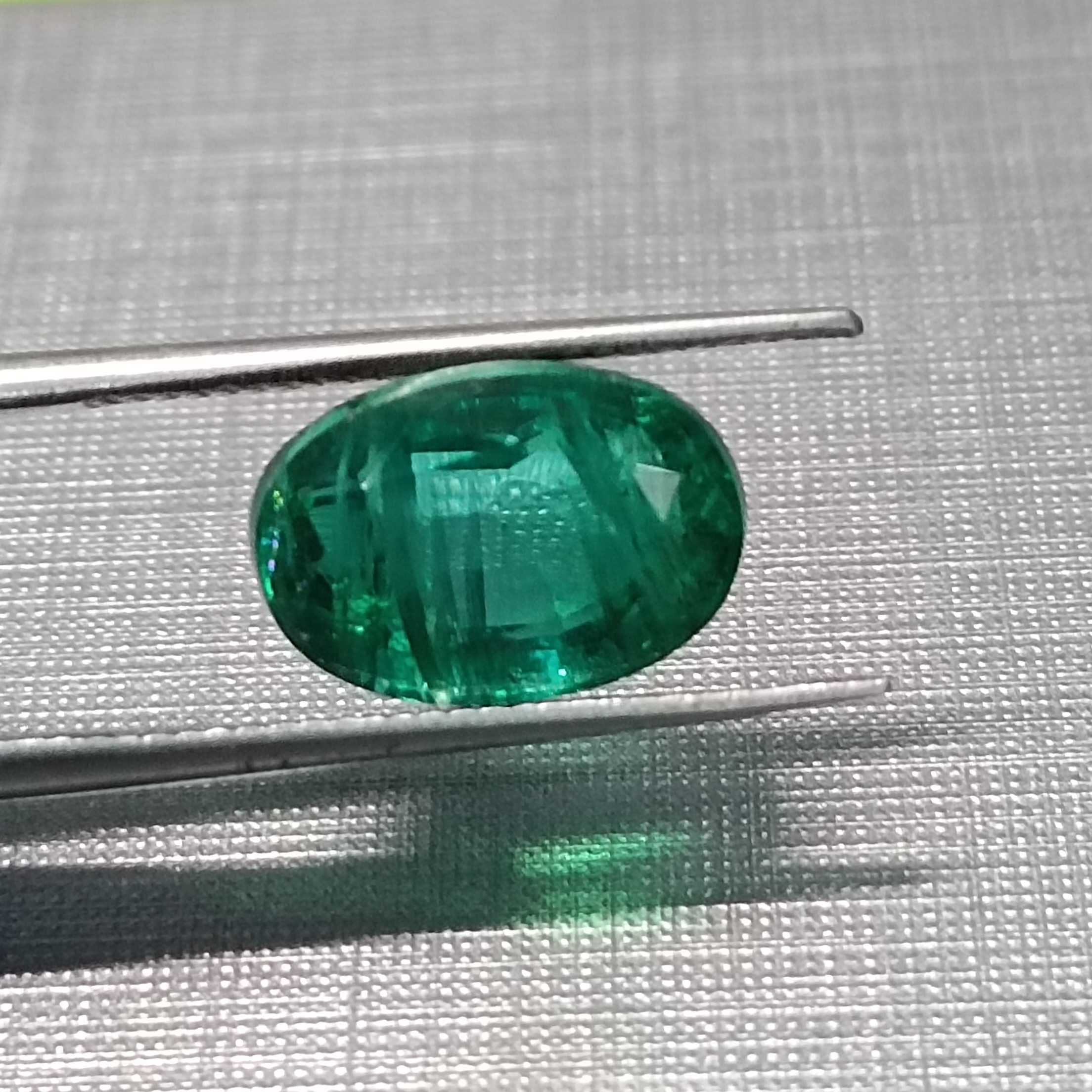 3.03ct Oval Cut Deep Vivid Green Color Emerald