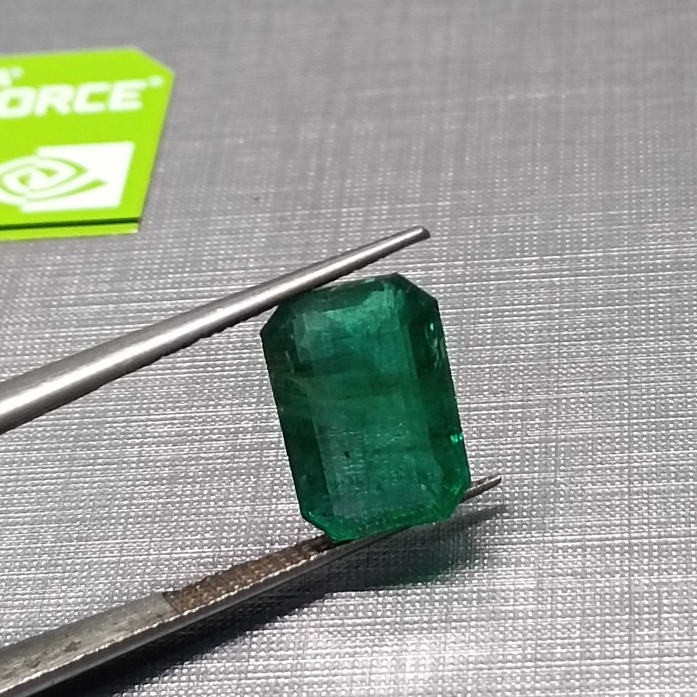 3.96ct Velvet Green Octagon Step Cut Zambian Emerald