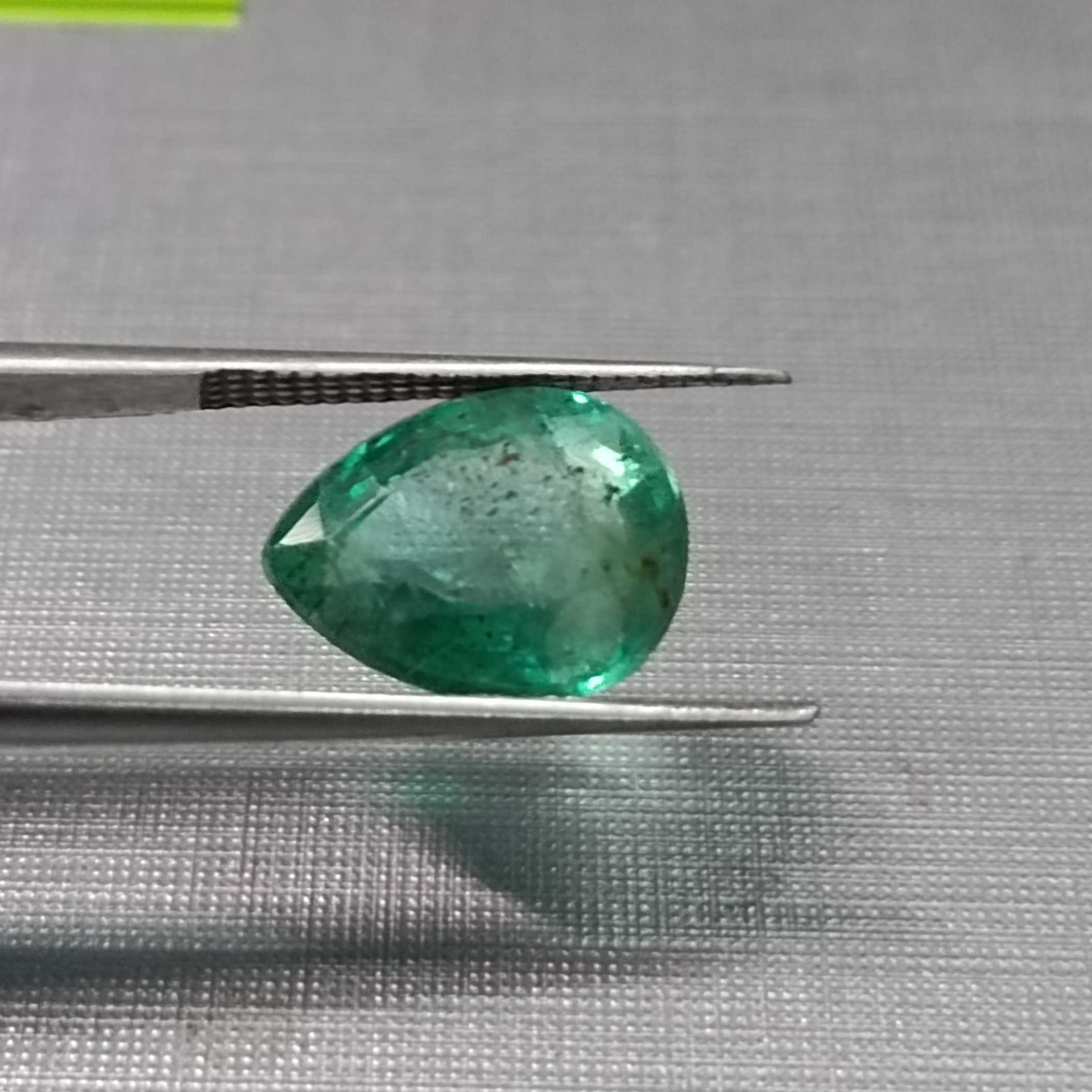 4.18ct medium bluish green pear shape emerald 