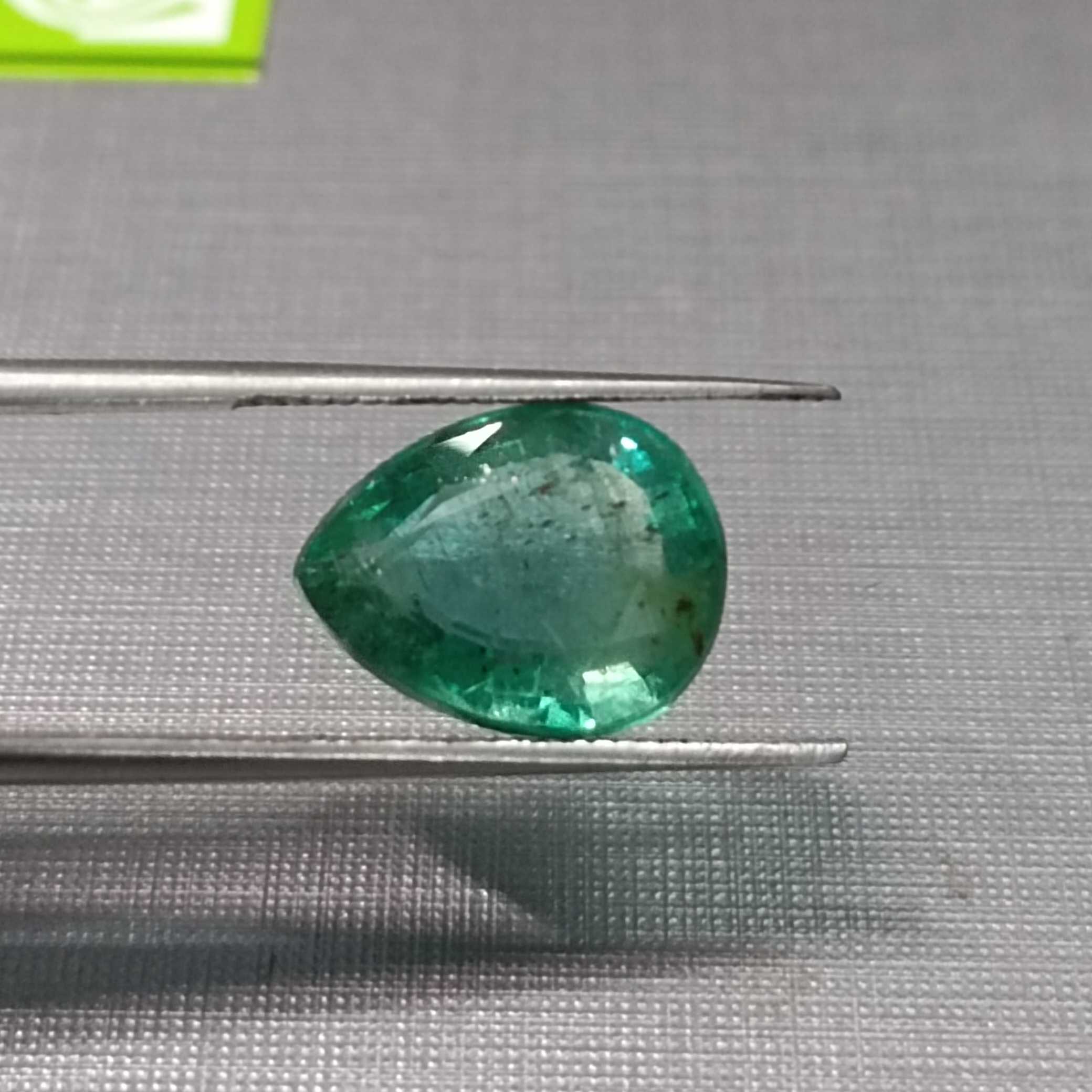 4.18ct medium bluish green pear shape emerald 