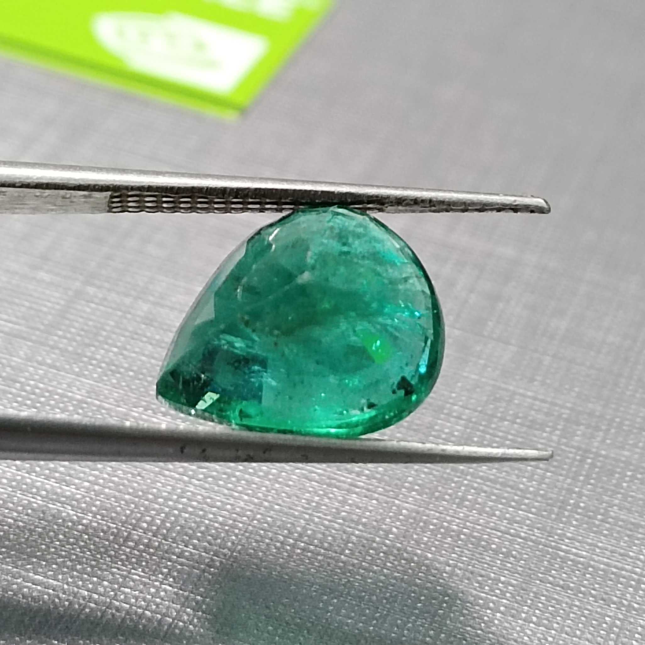  3.73ct Pear Shape Deep Velvet Green Color Emerald