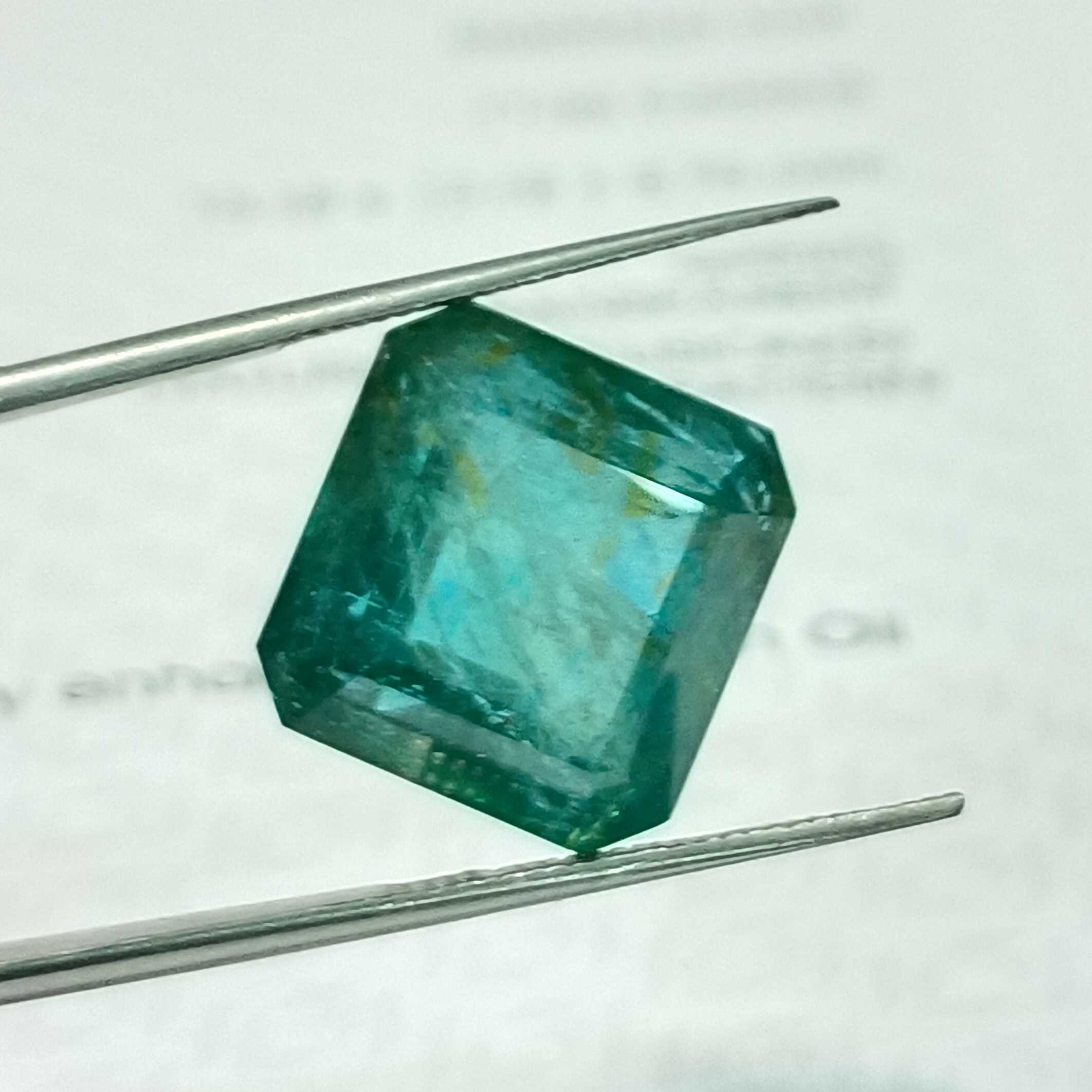 11.34ct bluish green crystalline octagon emerald IGI certified/