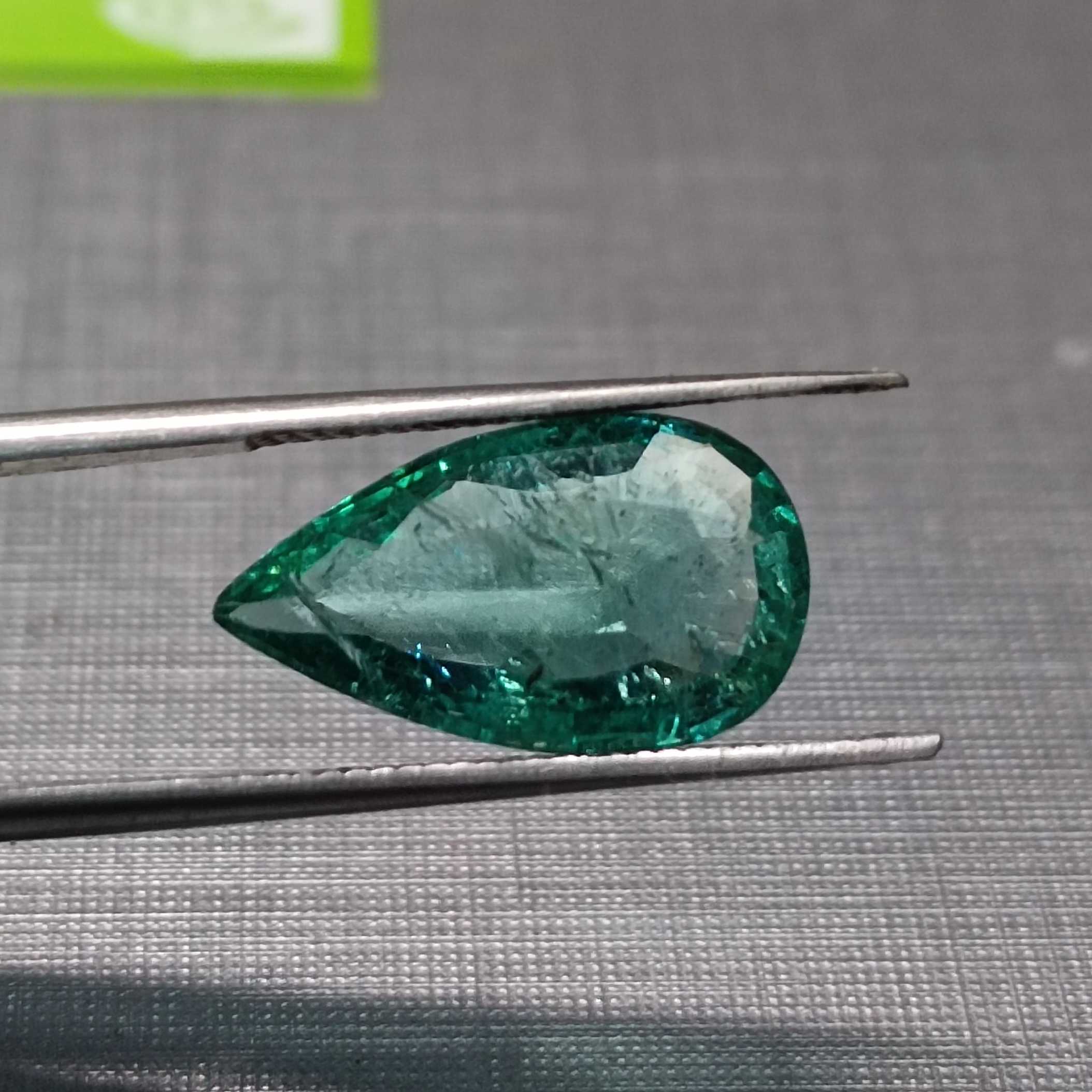 3.16ct leaf green pear shape Zambian emerald 