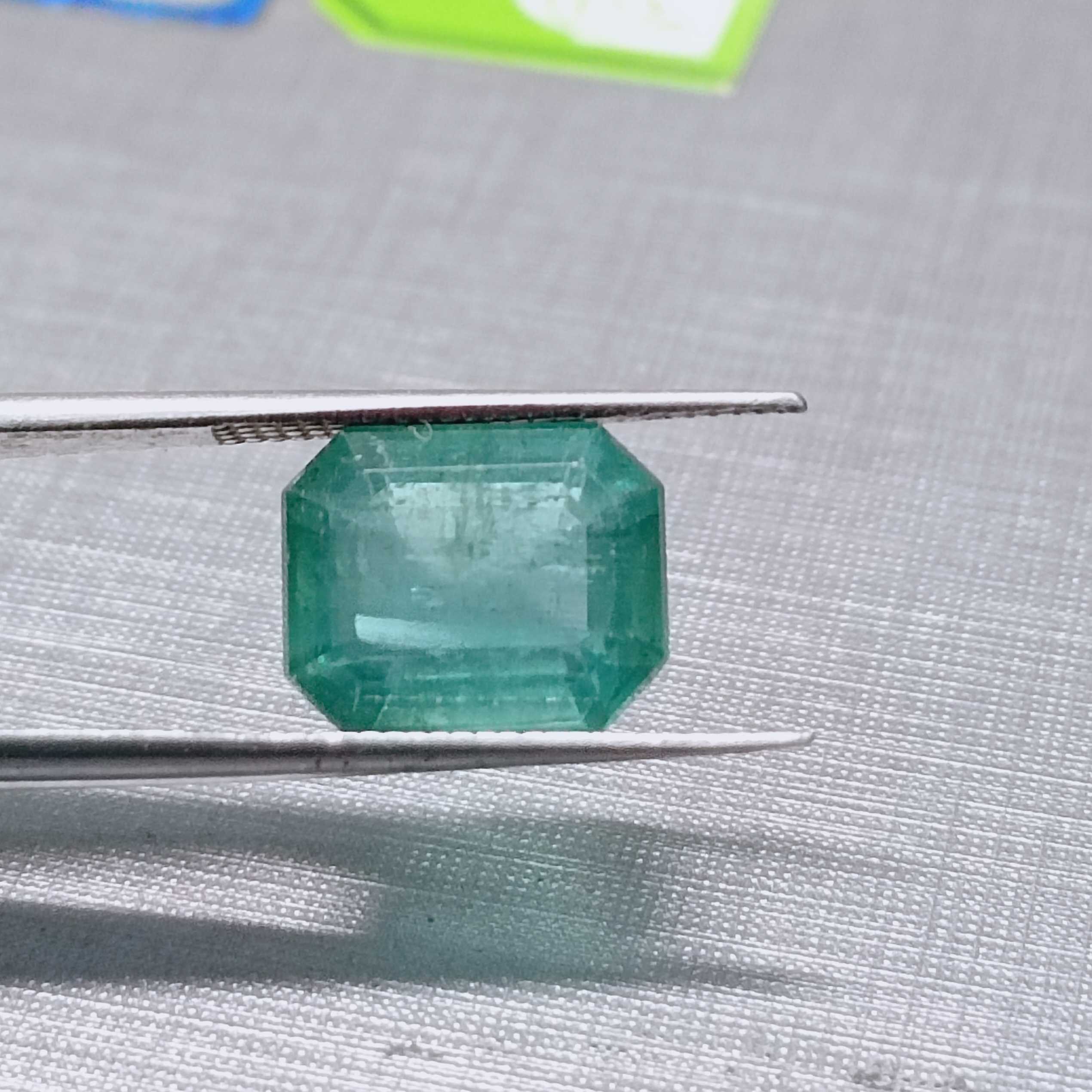 4.58ct pastel green octagon step cut Zambian emerald