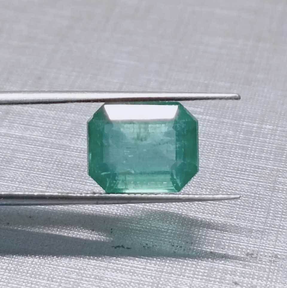 4.58ct pastel green octagon step cut Zambian emerald