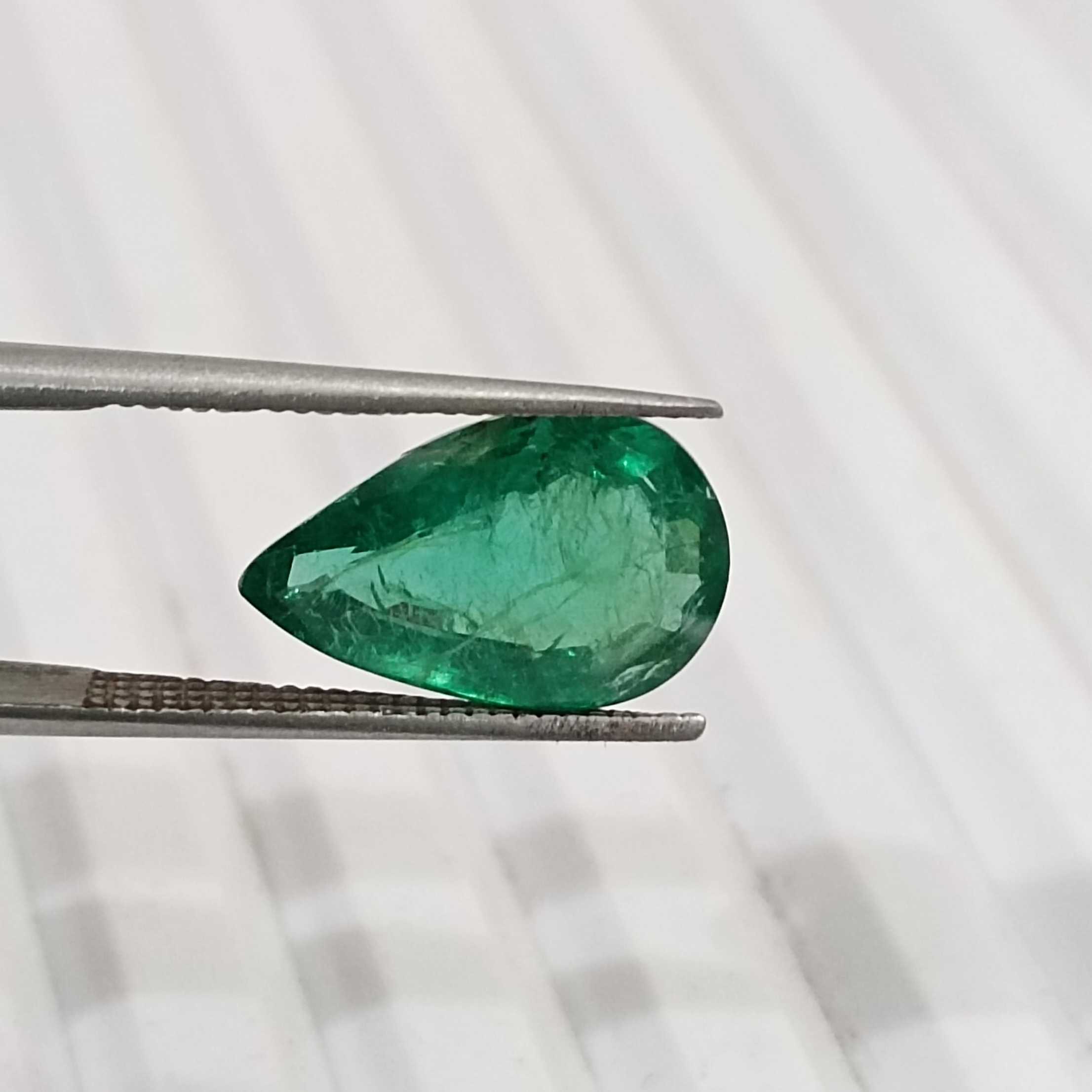 2.93ct saturated golden green pear shape emerald/