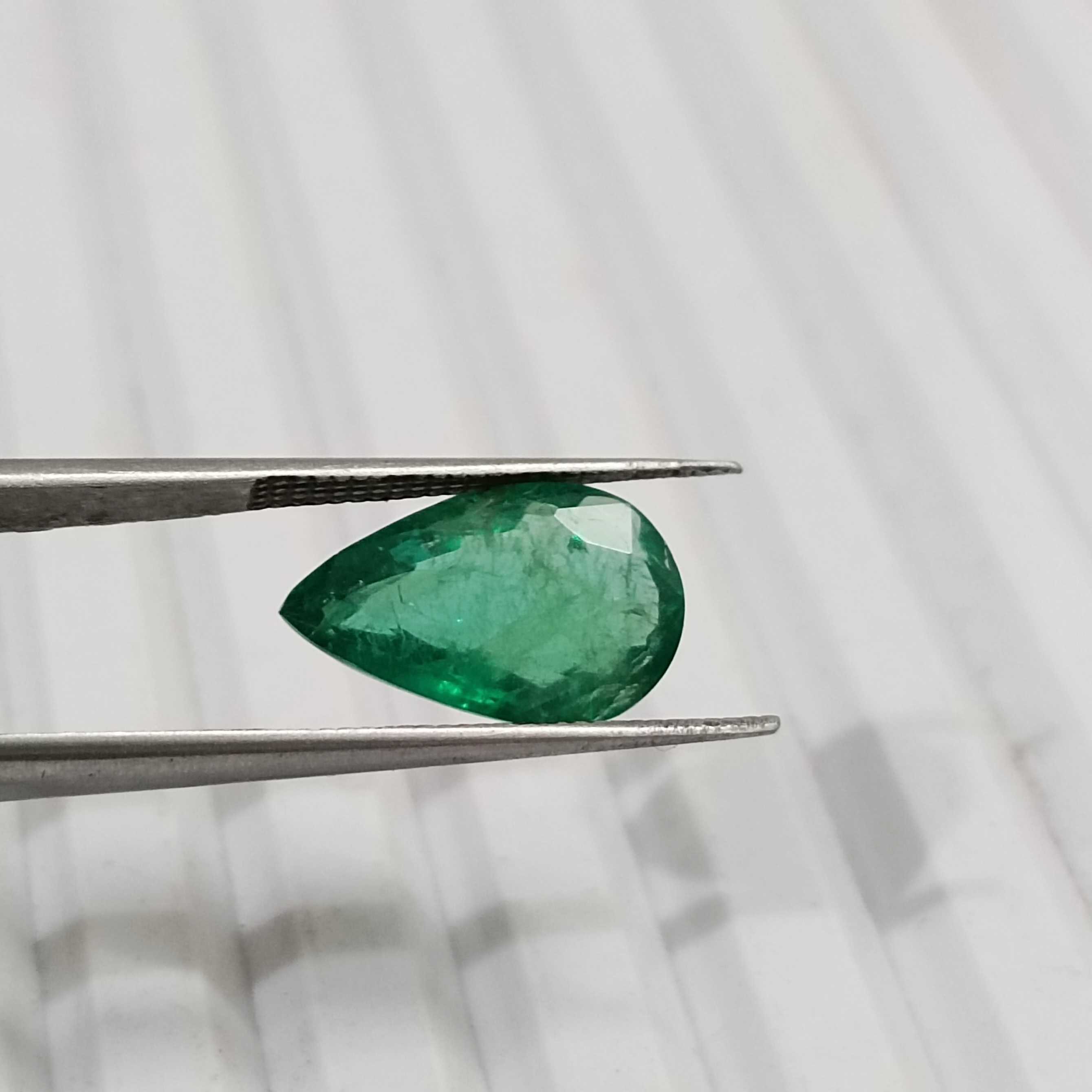 2.93ct saturated golden green pear shape emerald