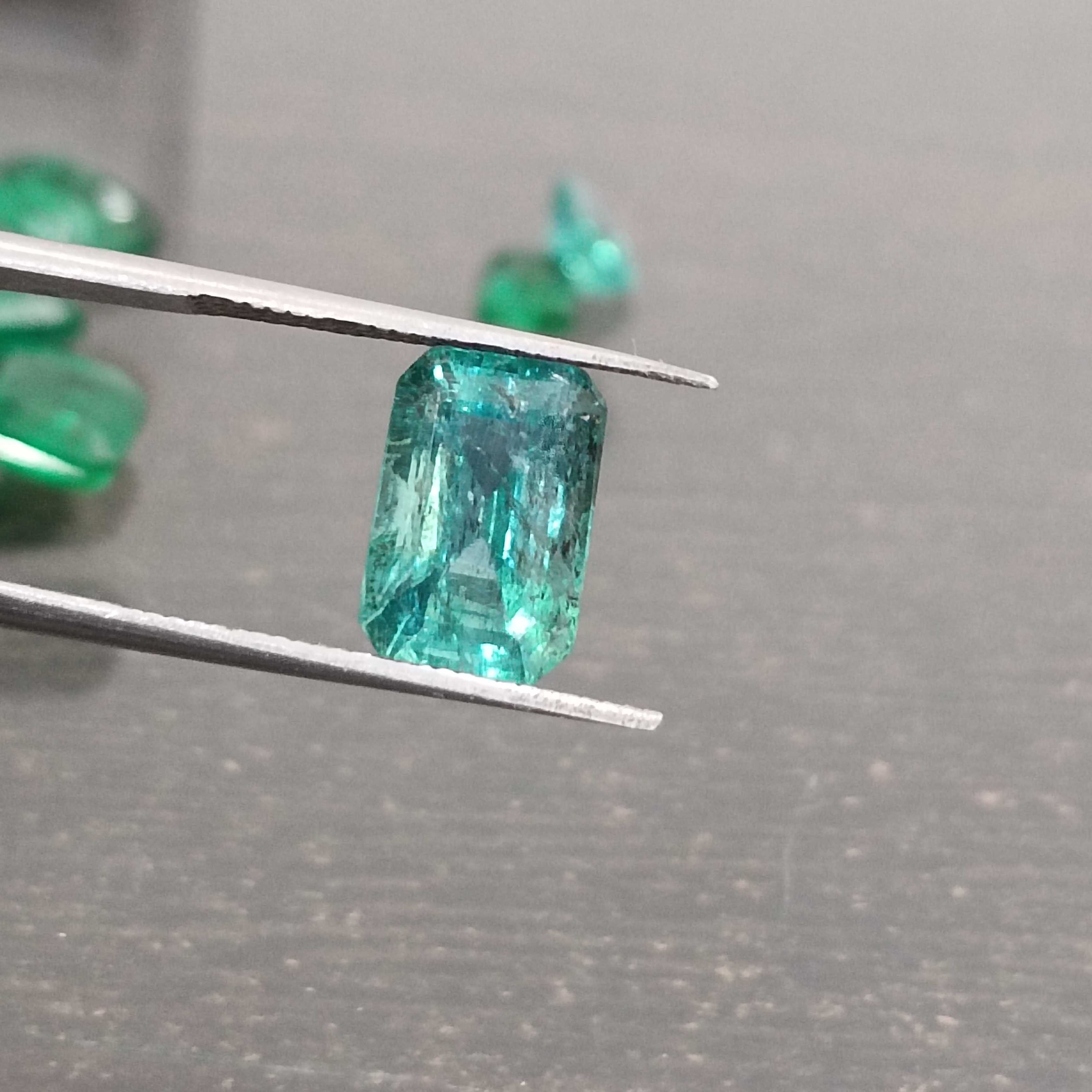 2.86ct high luster bluish green octagon emerald