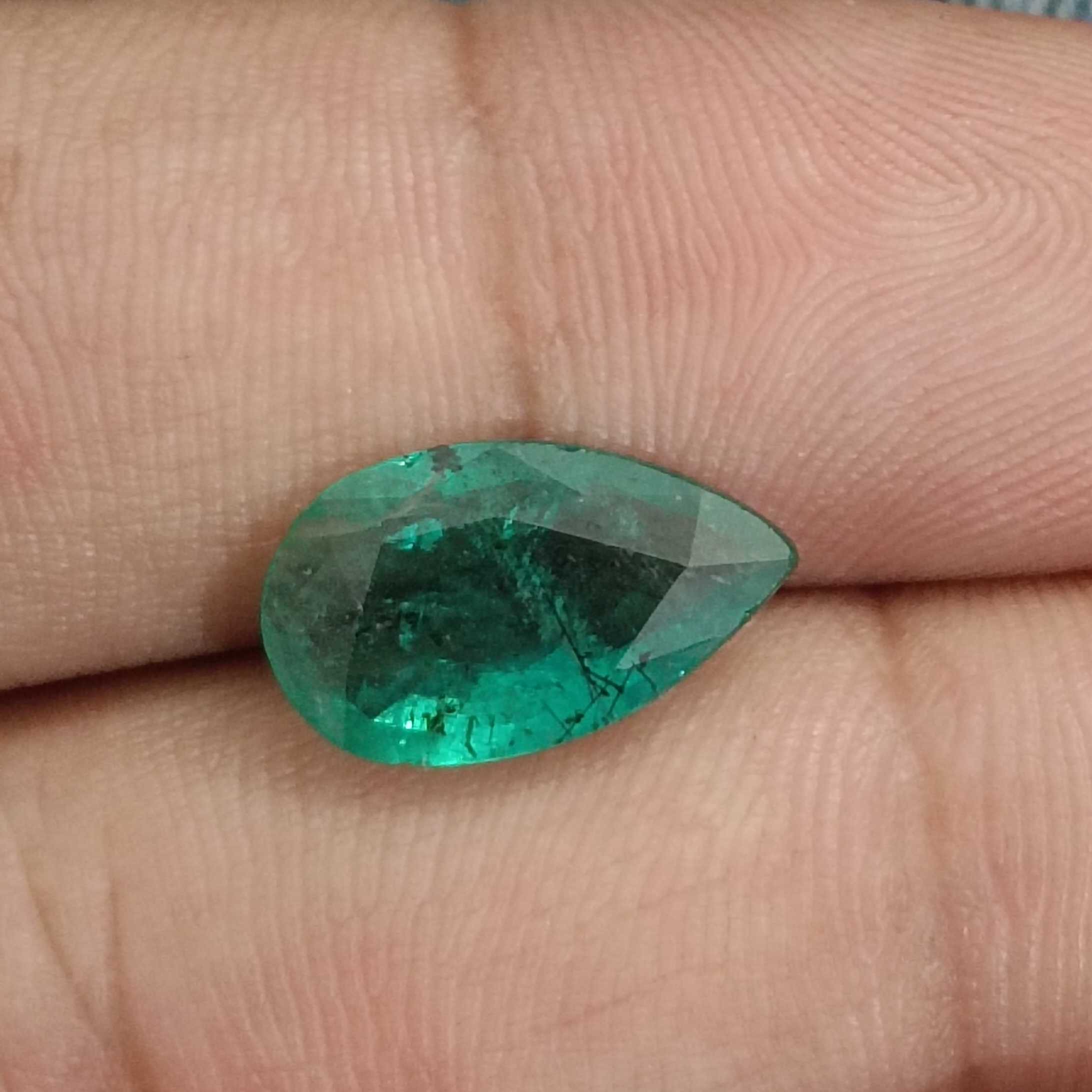 3.13ct deep green pear cut emerald gemstone with bluish tint certified 