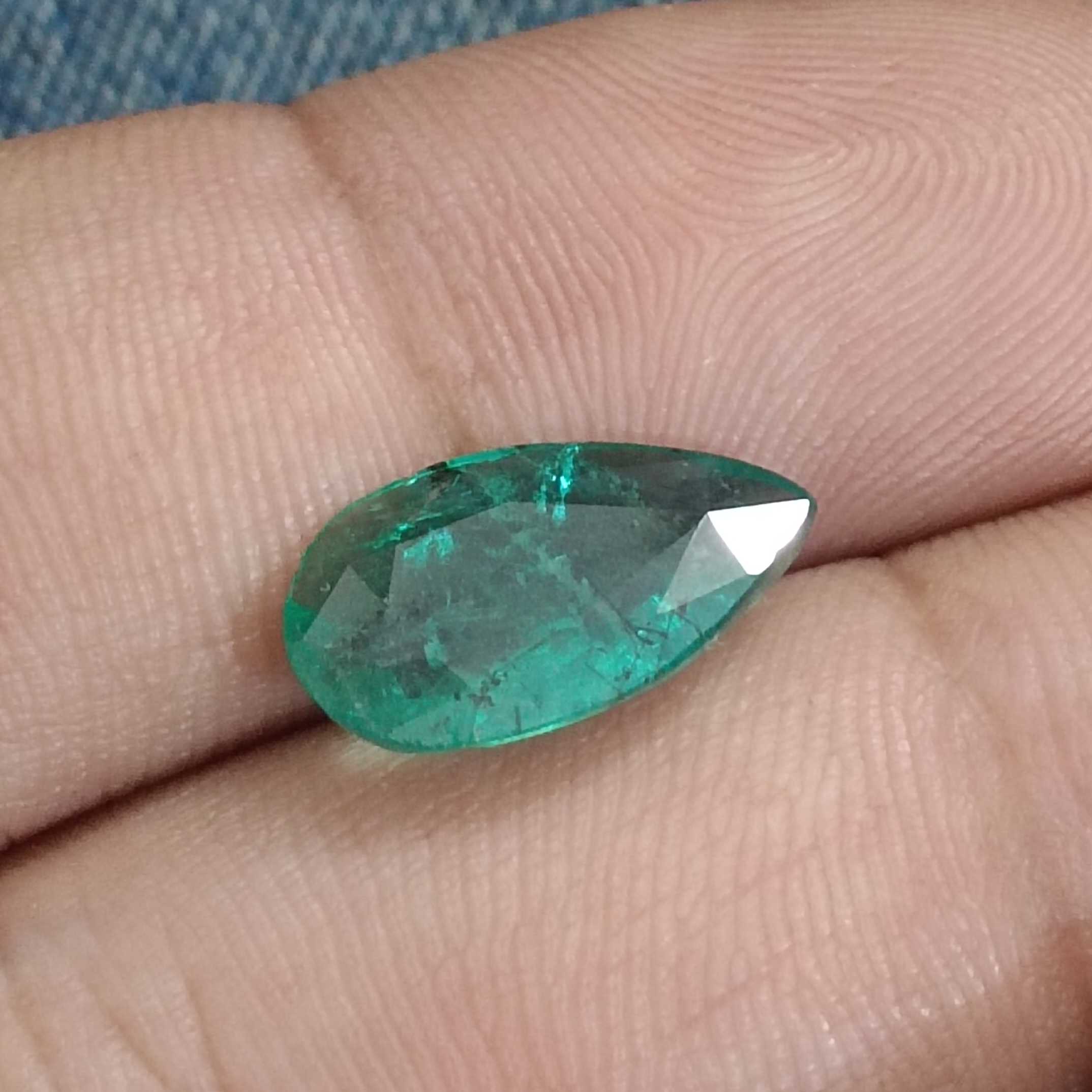 3.13ct deep green pear cut emerald gemstone with bluish tint certified 