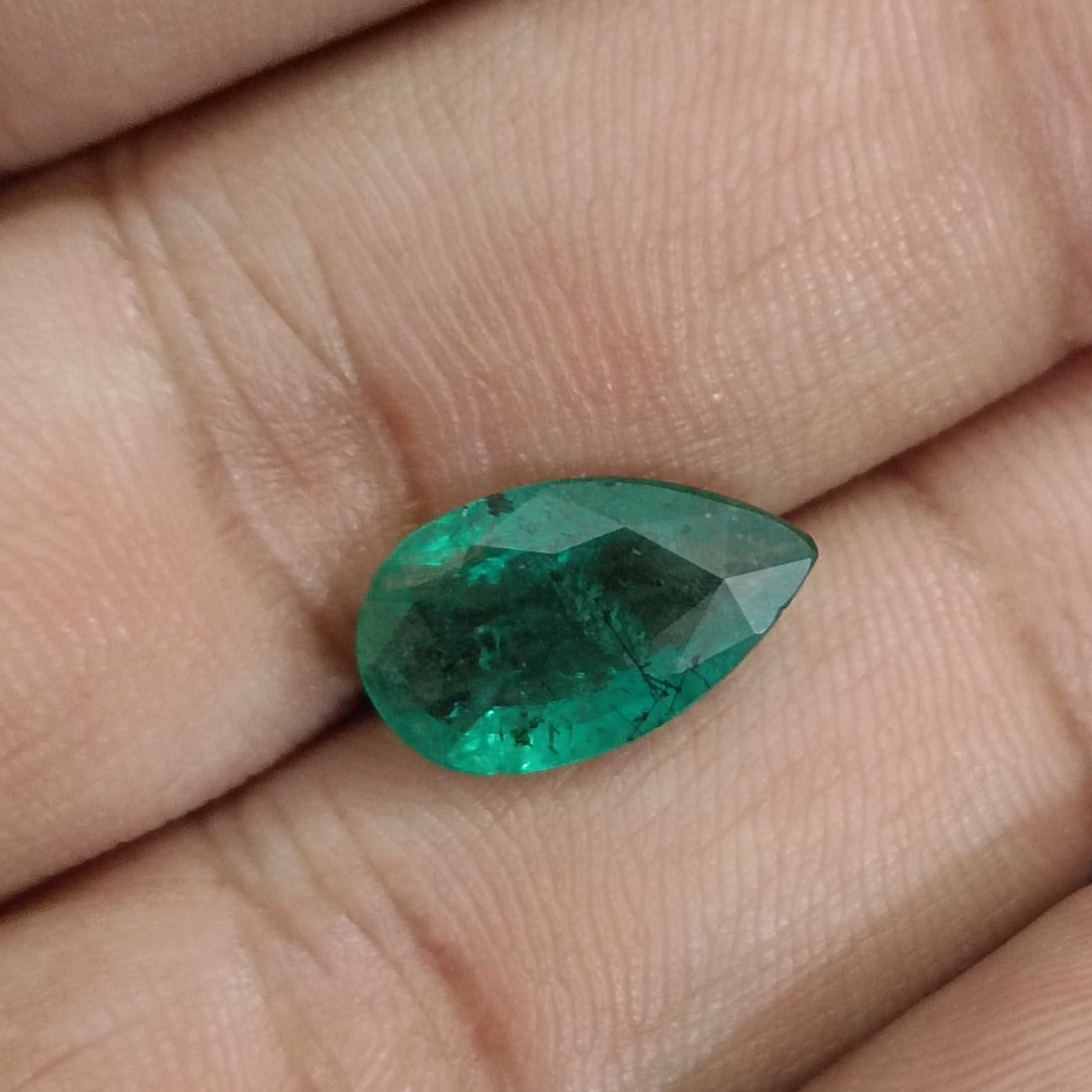 3.13ct deep green pear cut emerald gemstone with bluish tint certified 