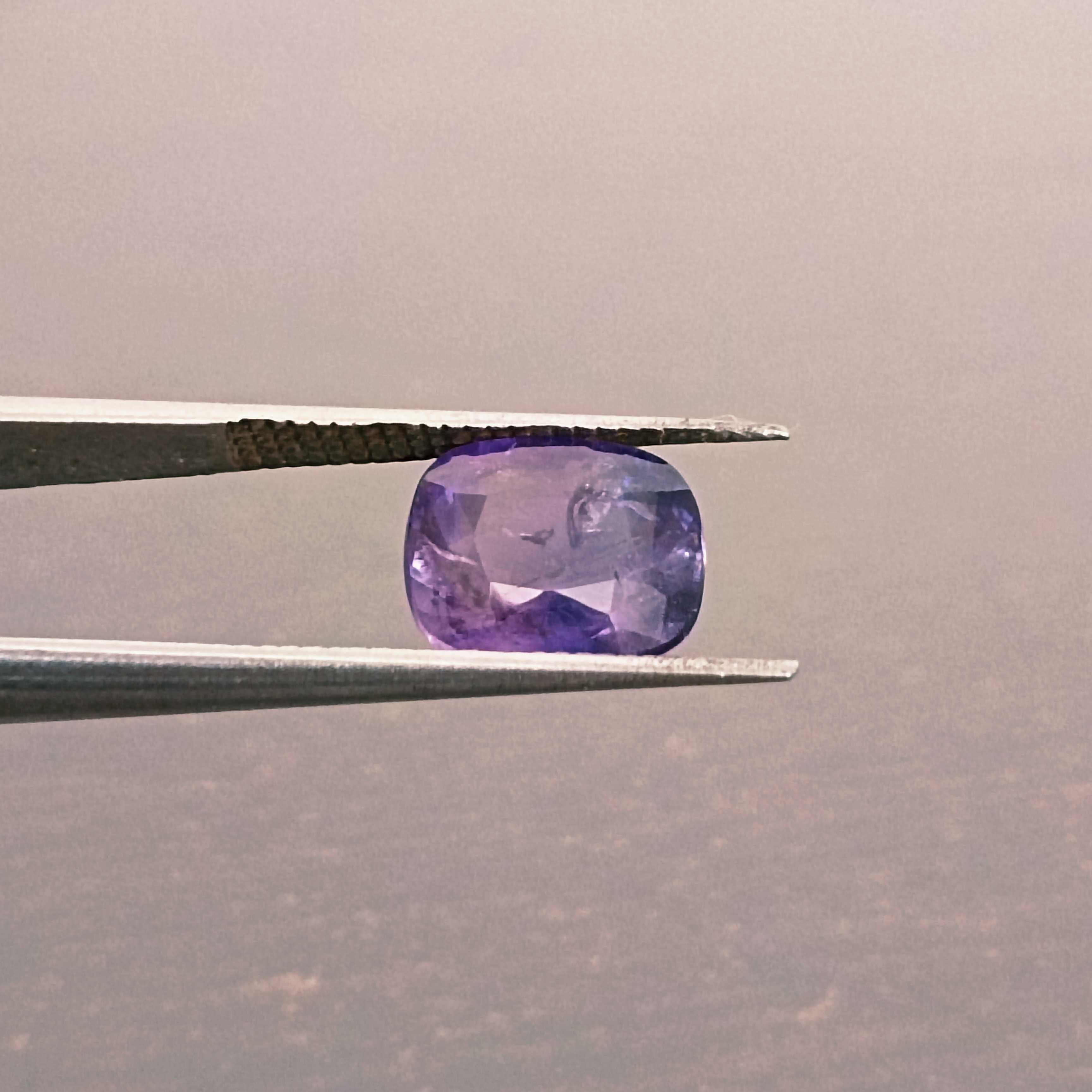 2.90ct  IGI certified deep purple blue cushion cut sapphire