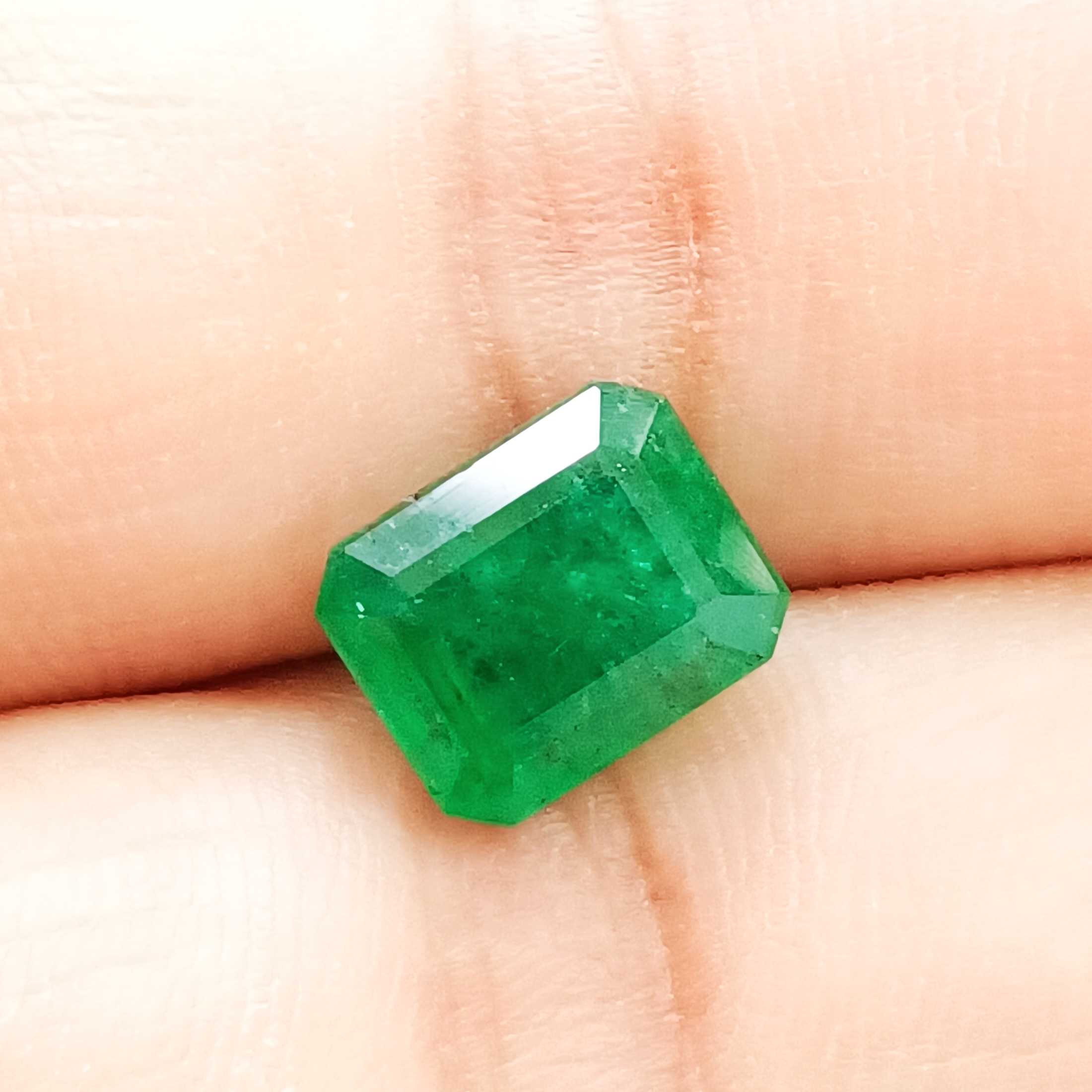 3.66ct dark green octagon cut Zambian emerald gem