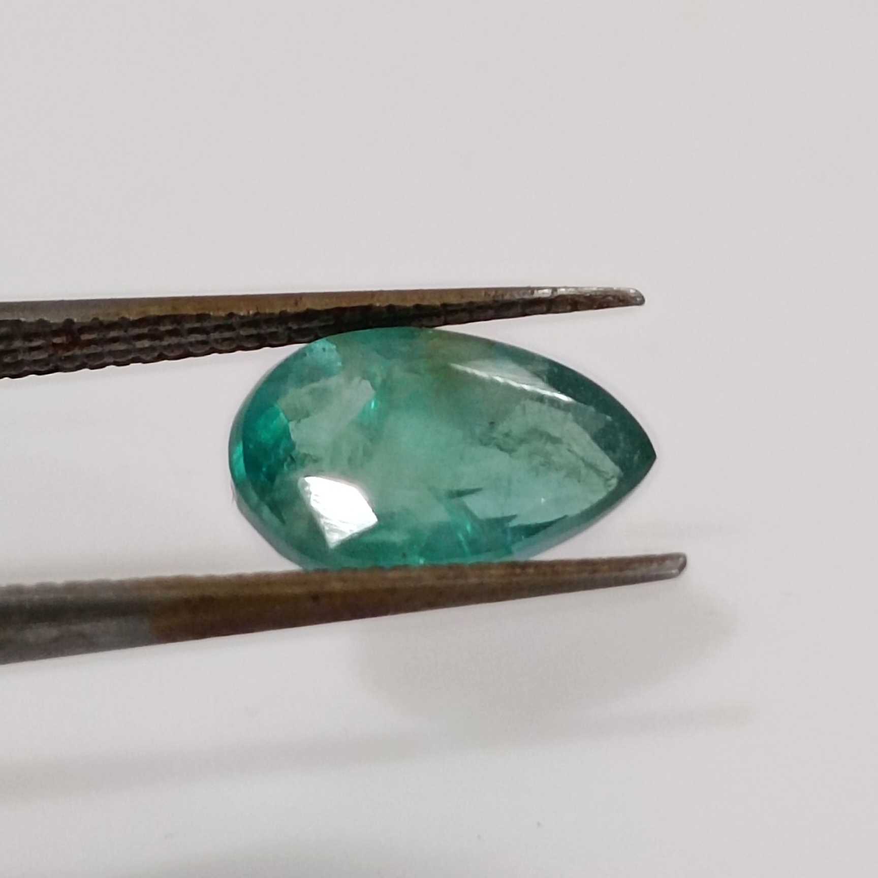 2.20ct bluish golden green natural pear cut emerald gemstone 