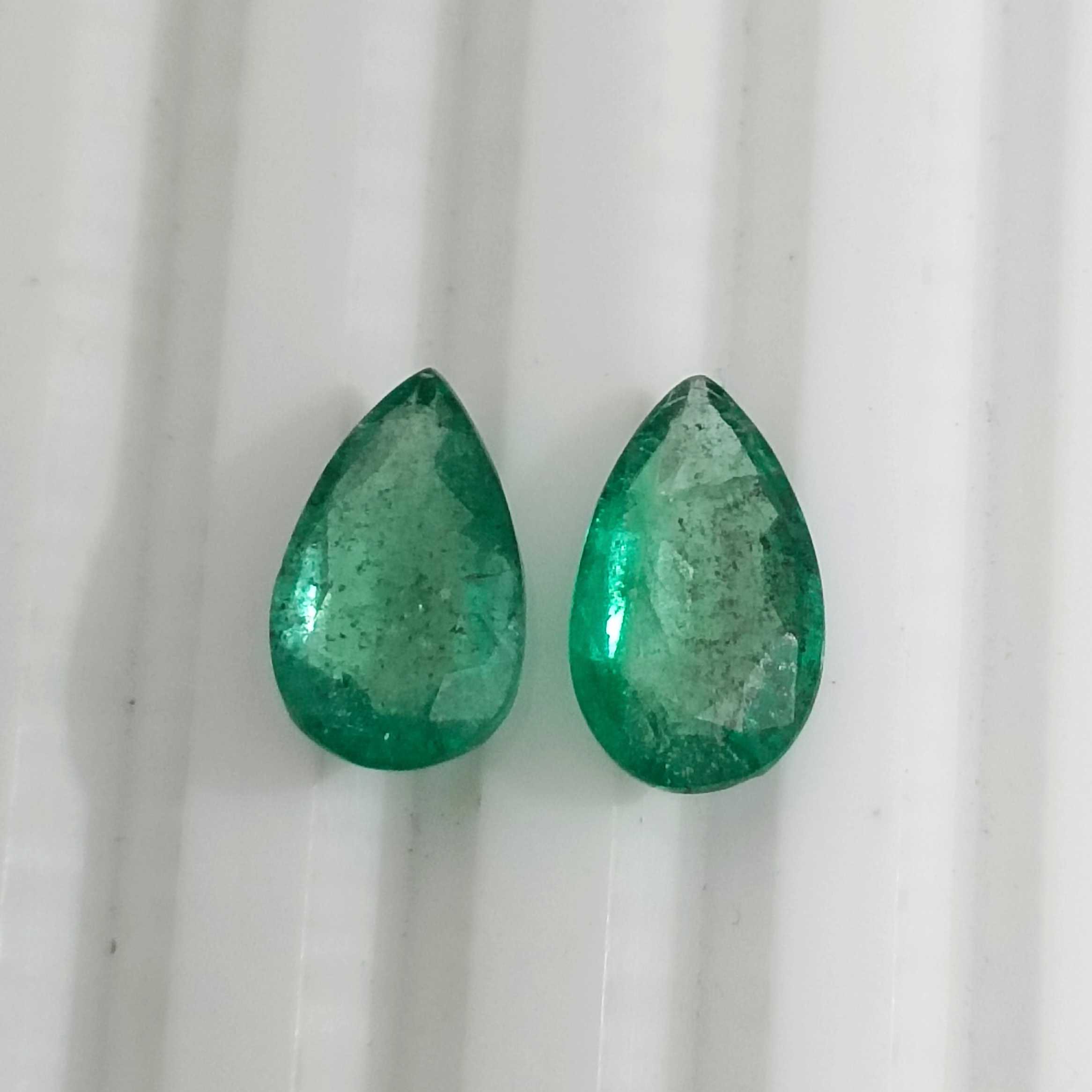 3.02ct golden green pear shape emerald gemstone pair