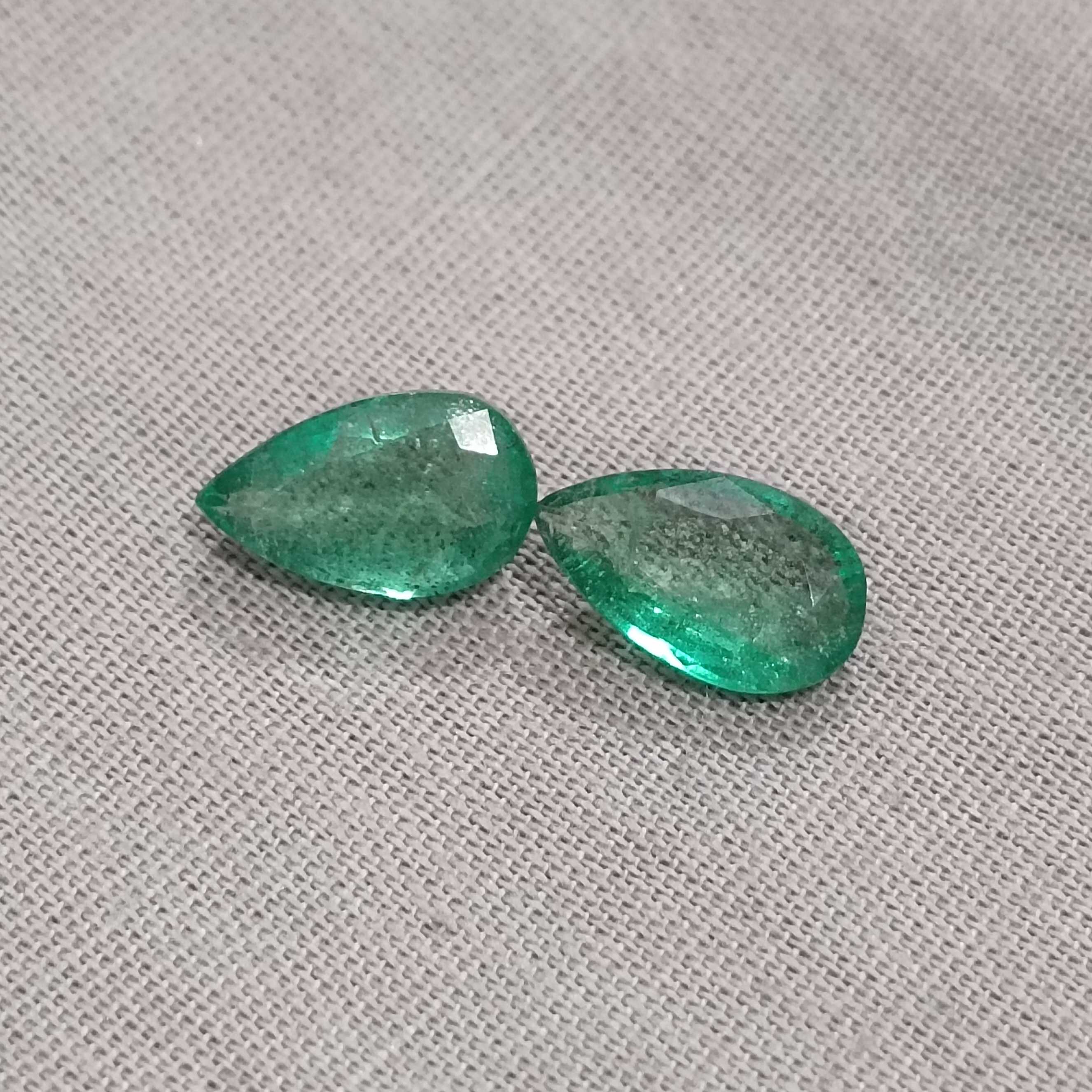 3.02ct golden green pear shape emerald gemstone pair