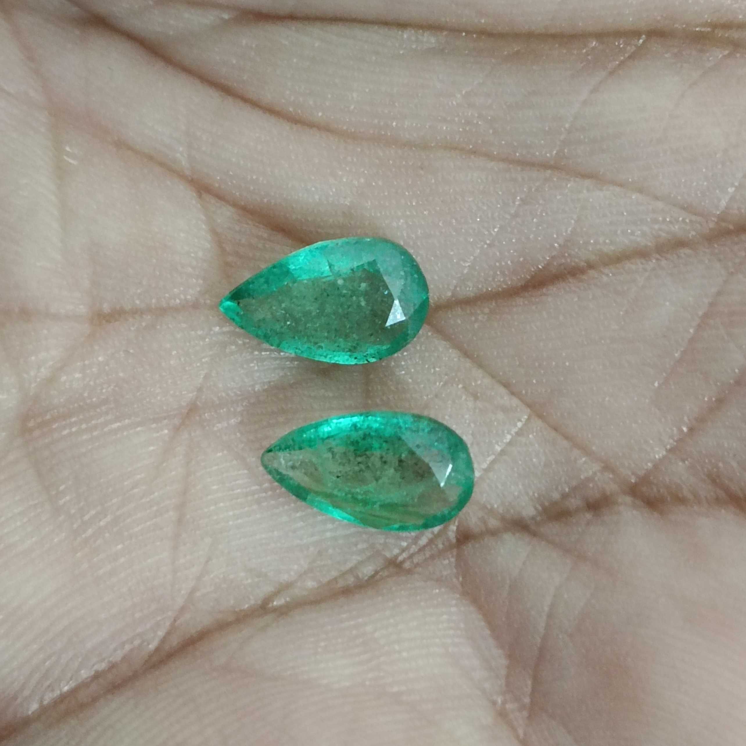 3.02ct golden green pear shape emerald gemstone pair