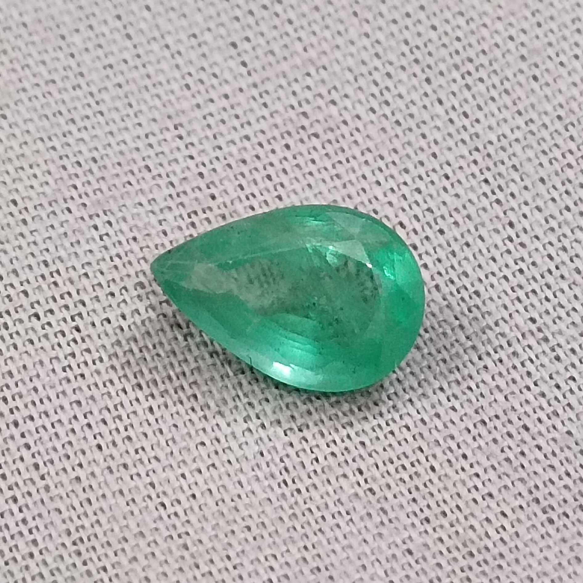 1.60ct moderate Colombian green pear cut emerald ge/