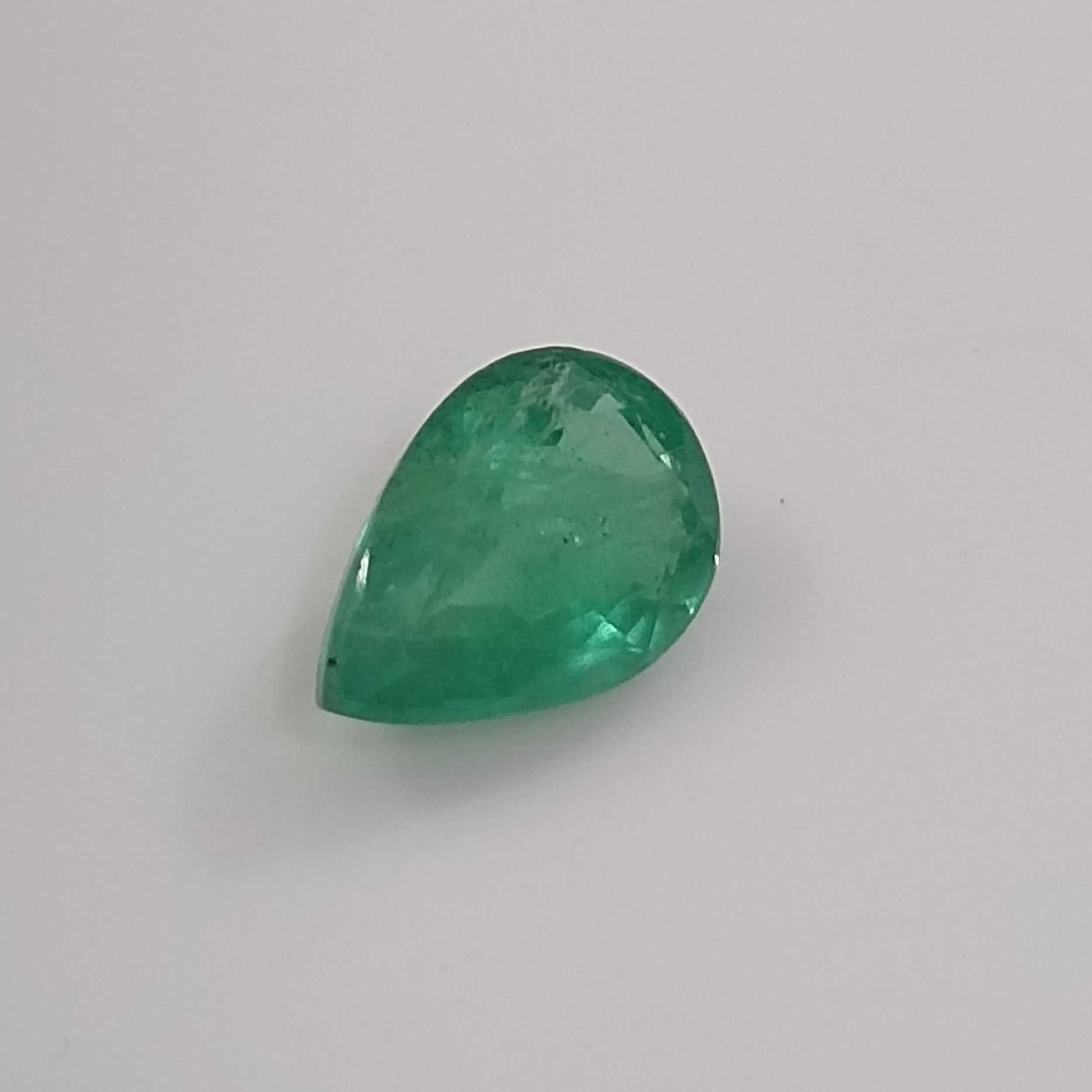 1.60ct moderate Colombian green pear cut emerald ge