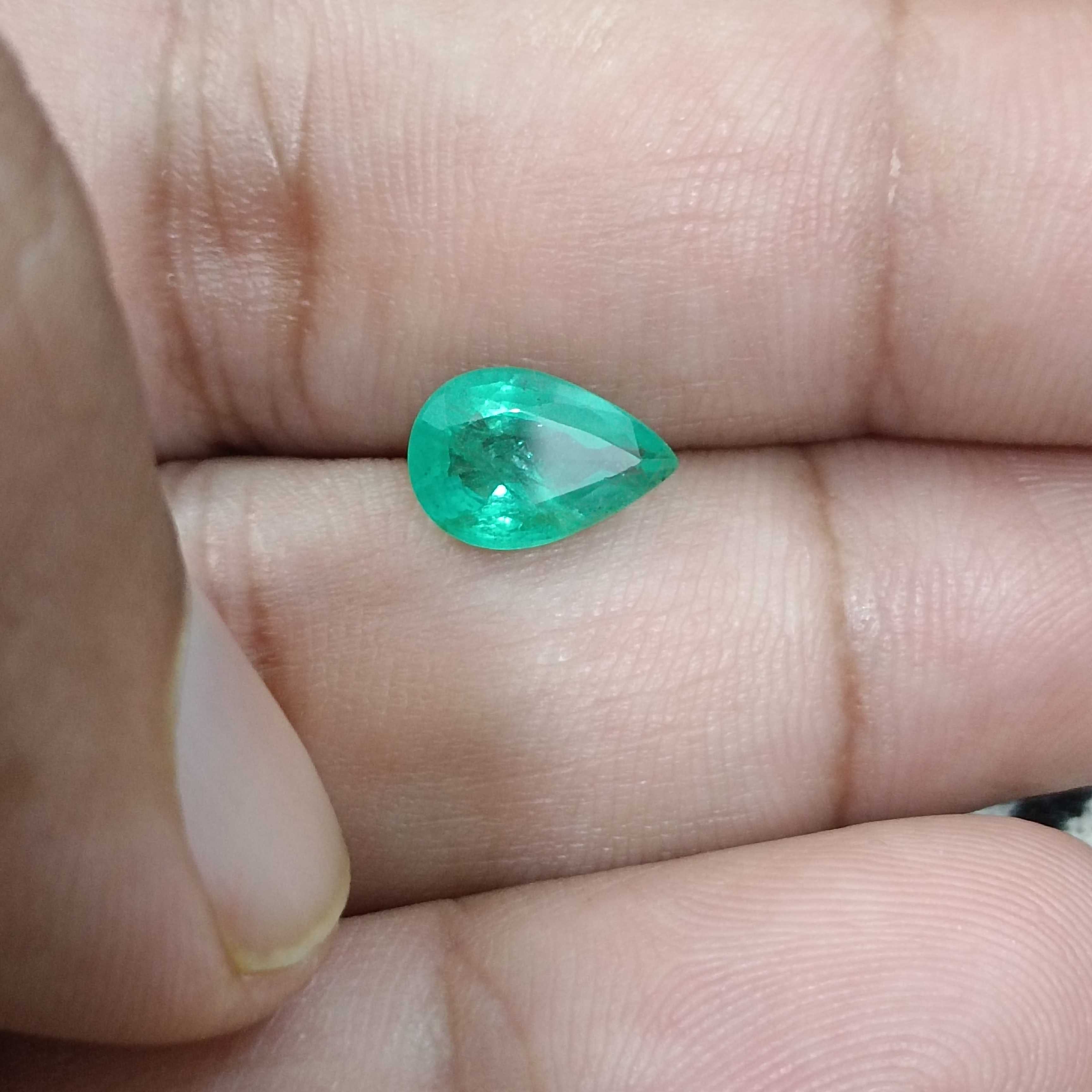 1.60ct moderate Colombian green pear cut emerald ge