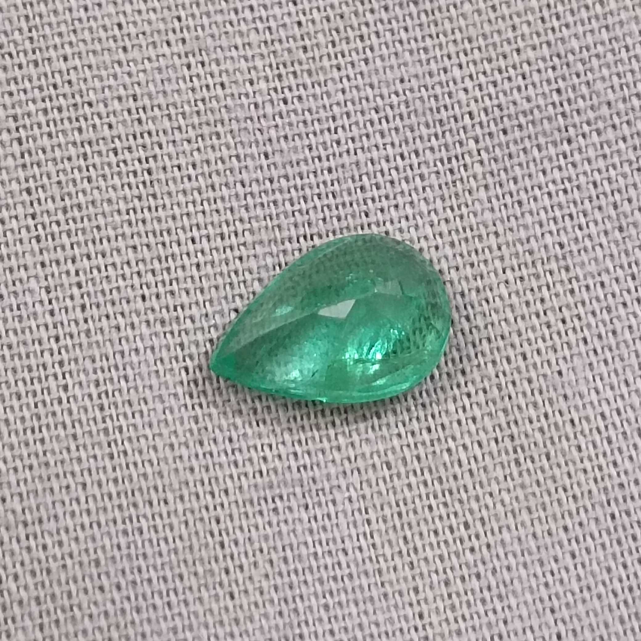 1.60ct moderate Colombian green pear cut emerald ge