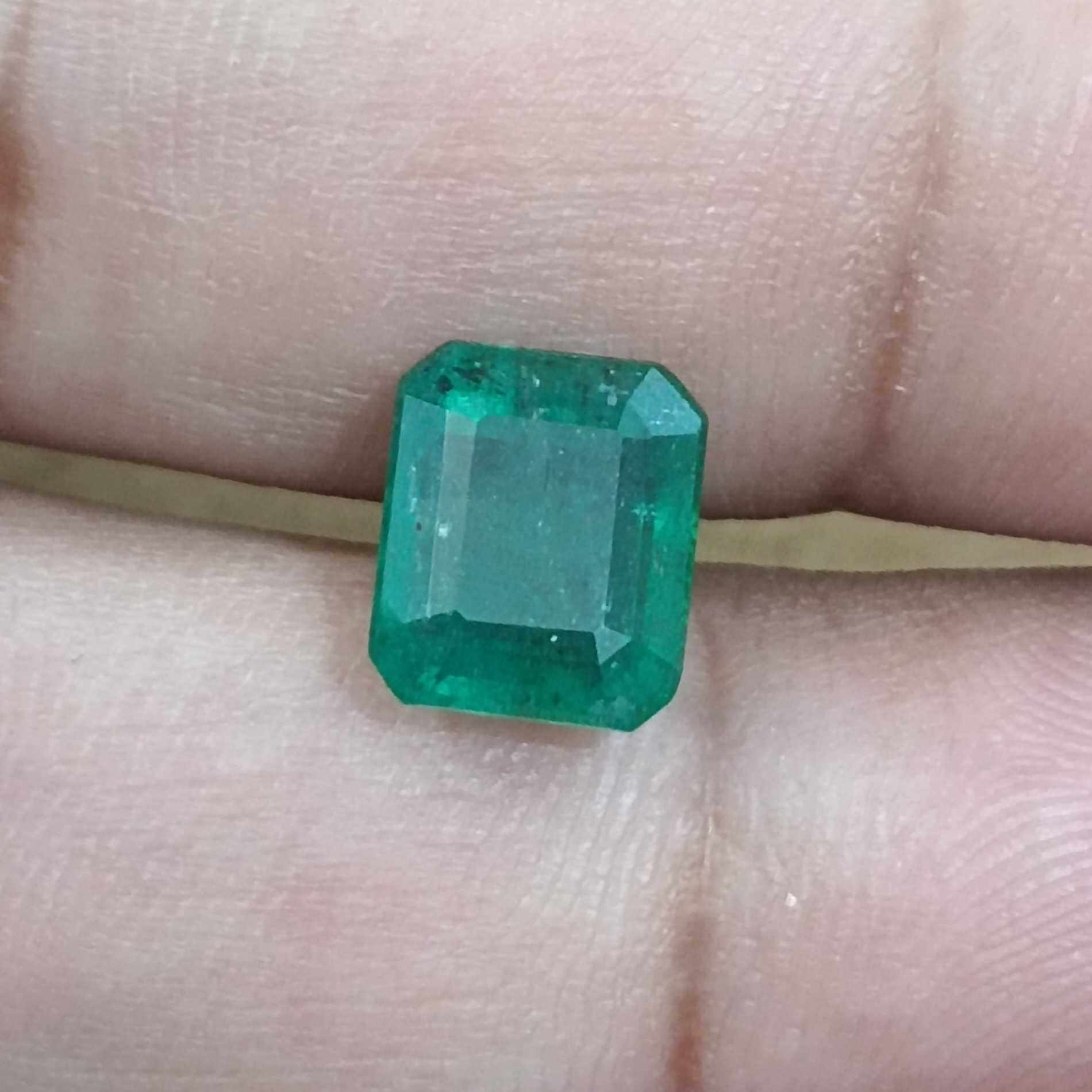 3.21ct deep green Zambian octagon shape emerald