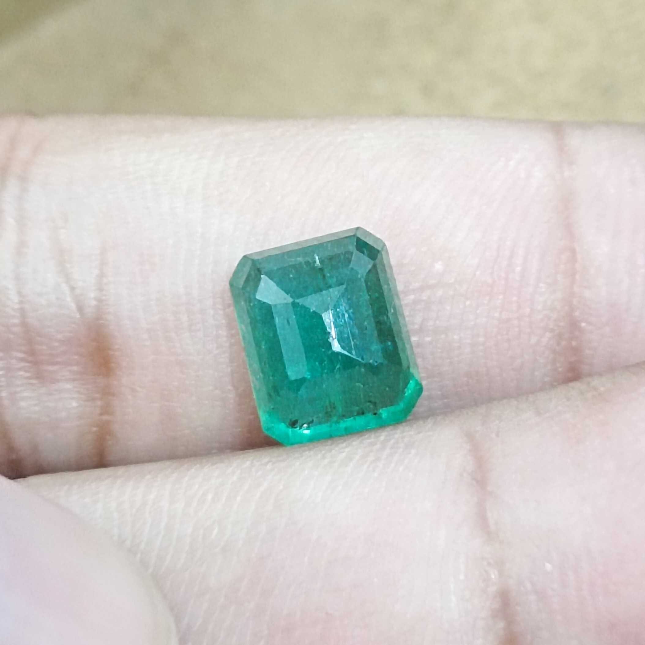 3.21ct deep green Zambian octagon shape emerald