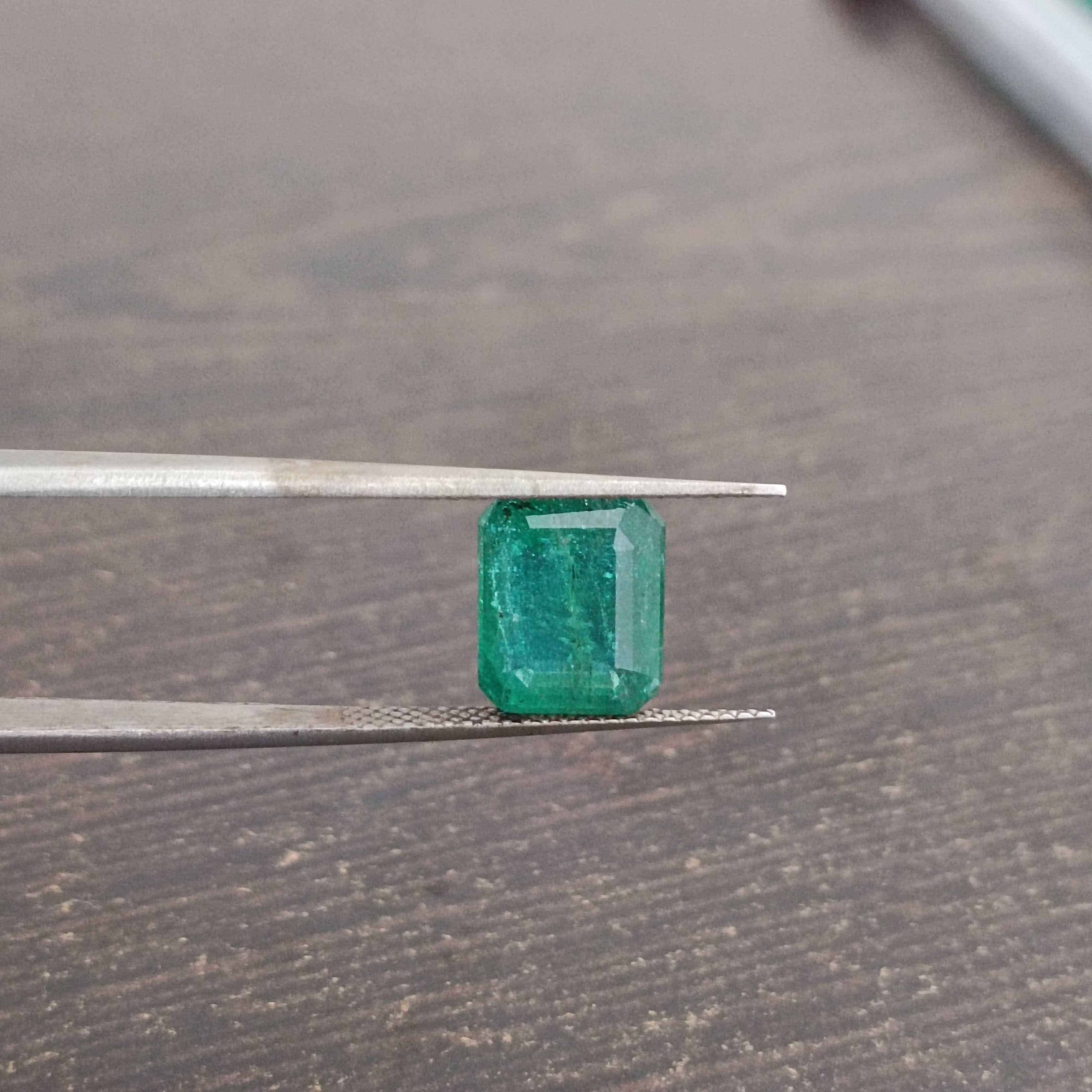 3.21ct deep green Zambian octagon shape emerald