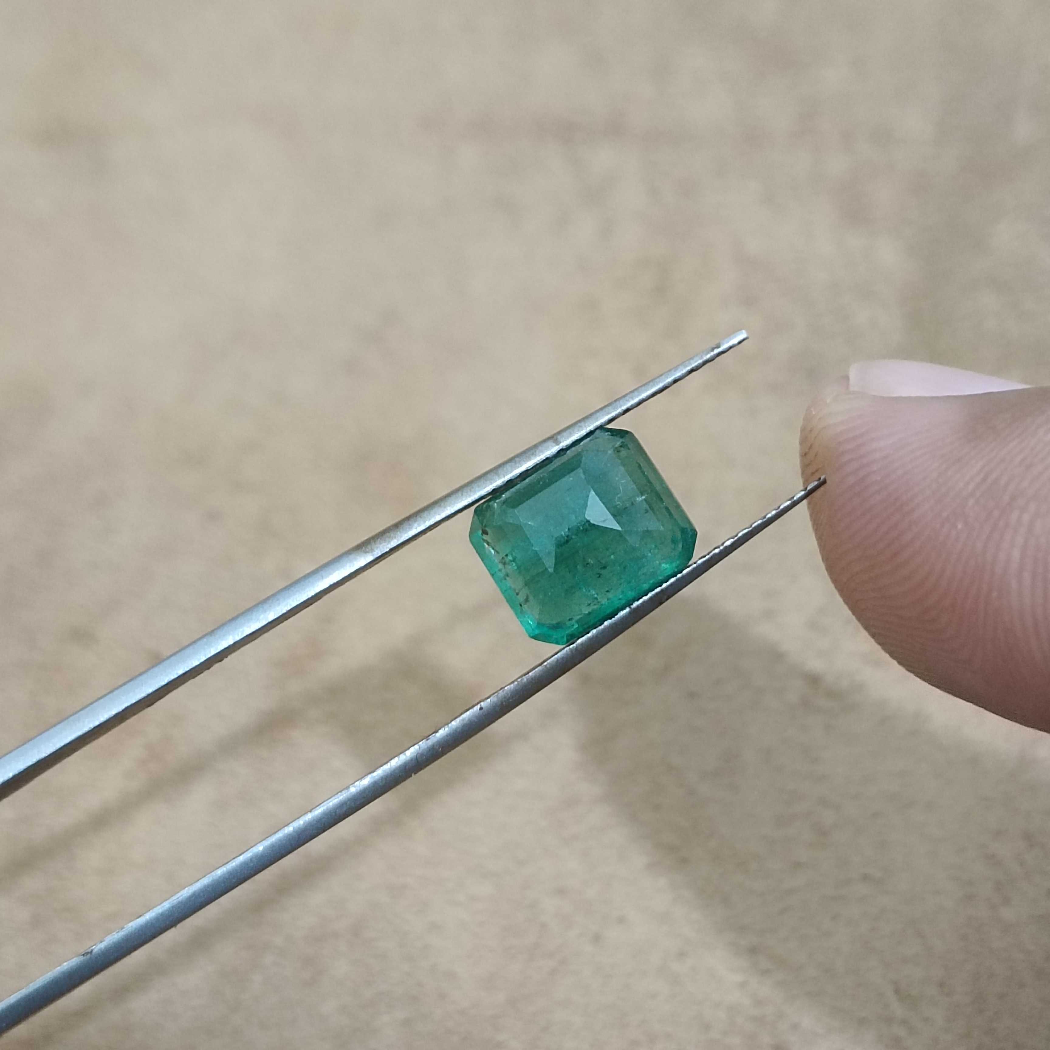 3.21ct deep green Zambian octagon shape emerald