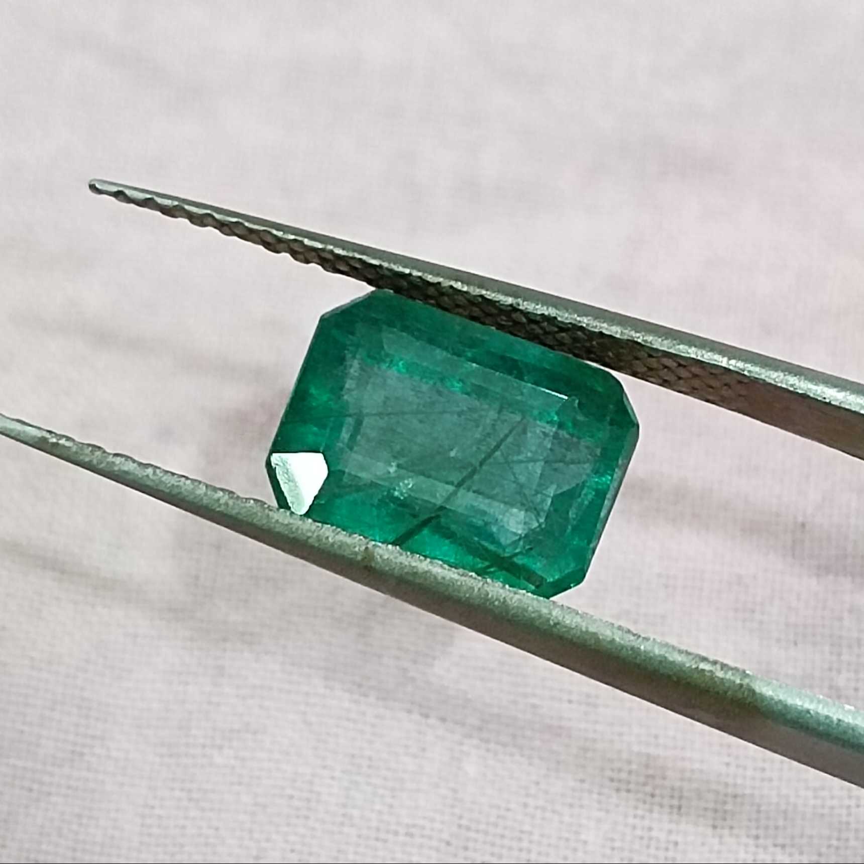 2.69ct GSI certified deep medium green octagon shape emerald stone