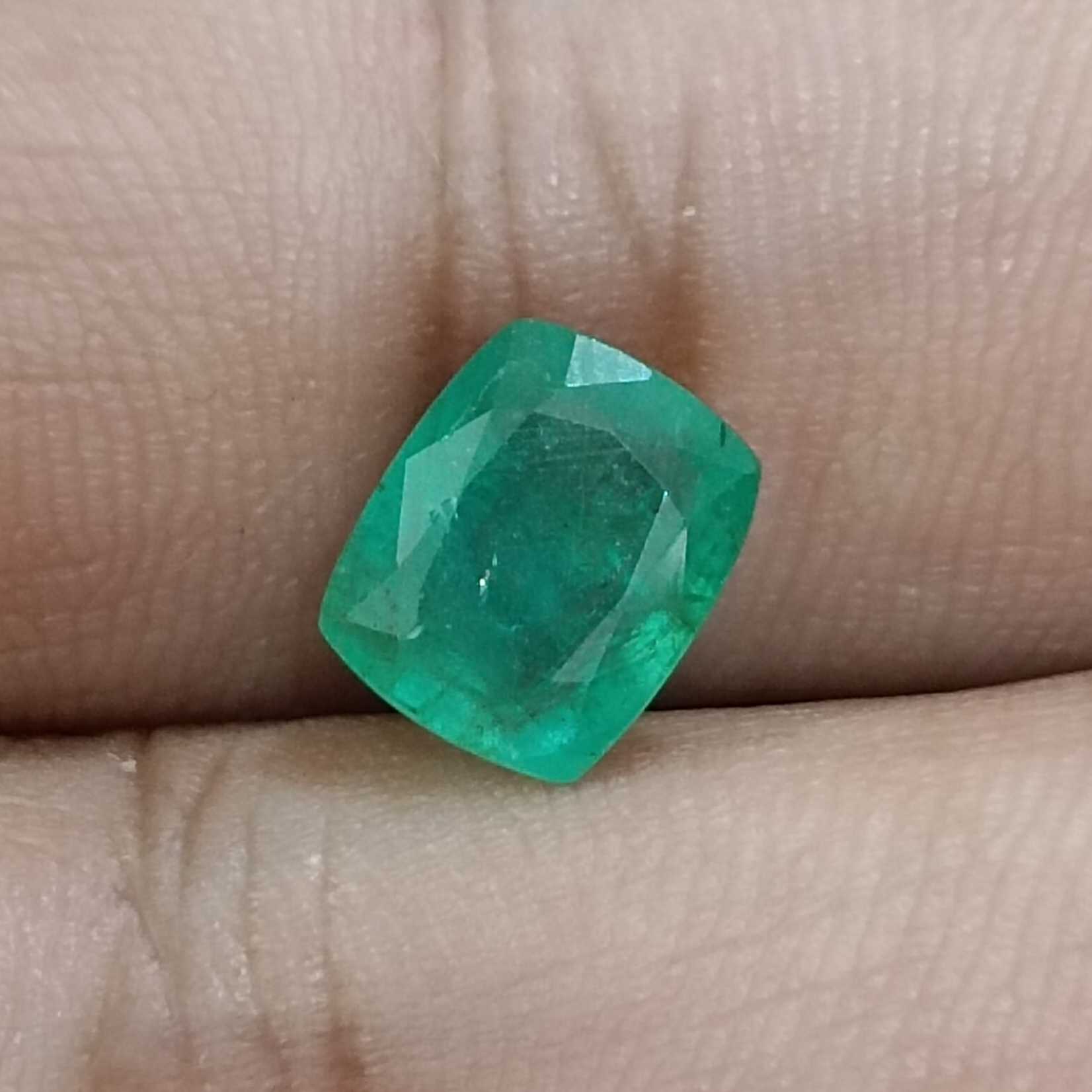 2.84ct medium cloudy green cushion cut emerald