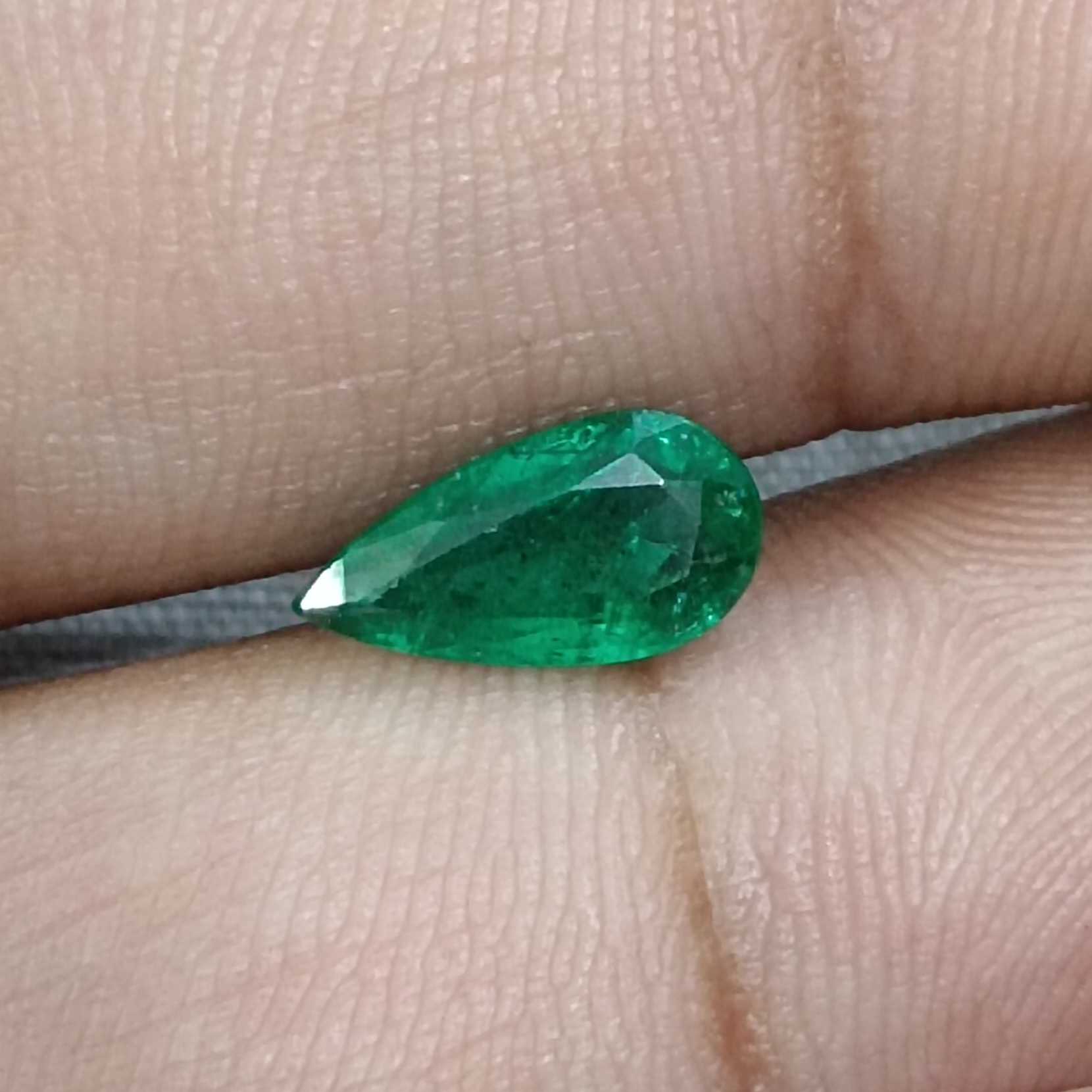 1.23ct GSI certified deep vivid green pear cut emerald gem