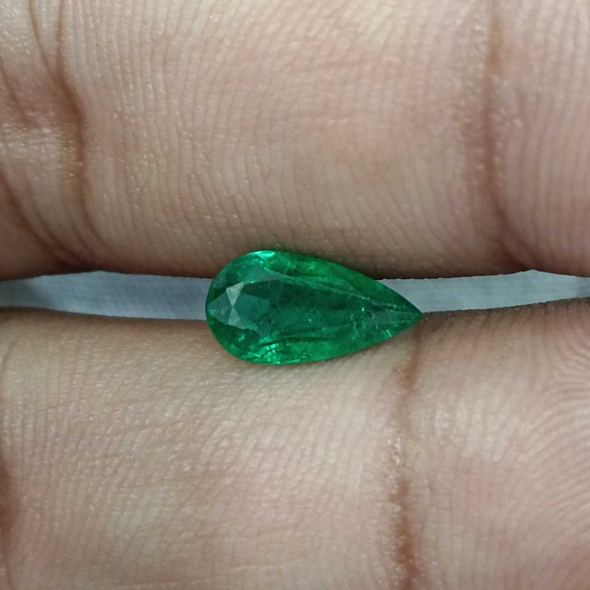 1.23ct GSI certified deep vivid green pear cut emerald gem