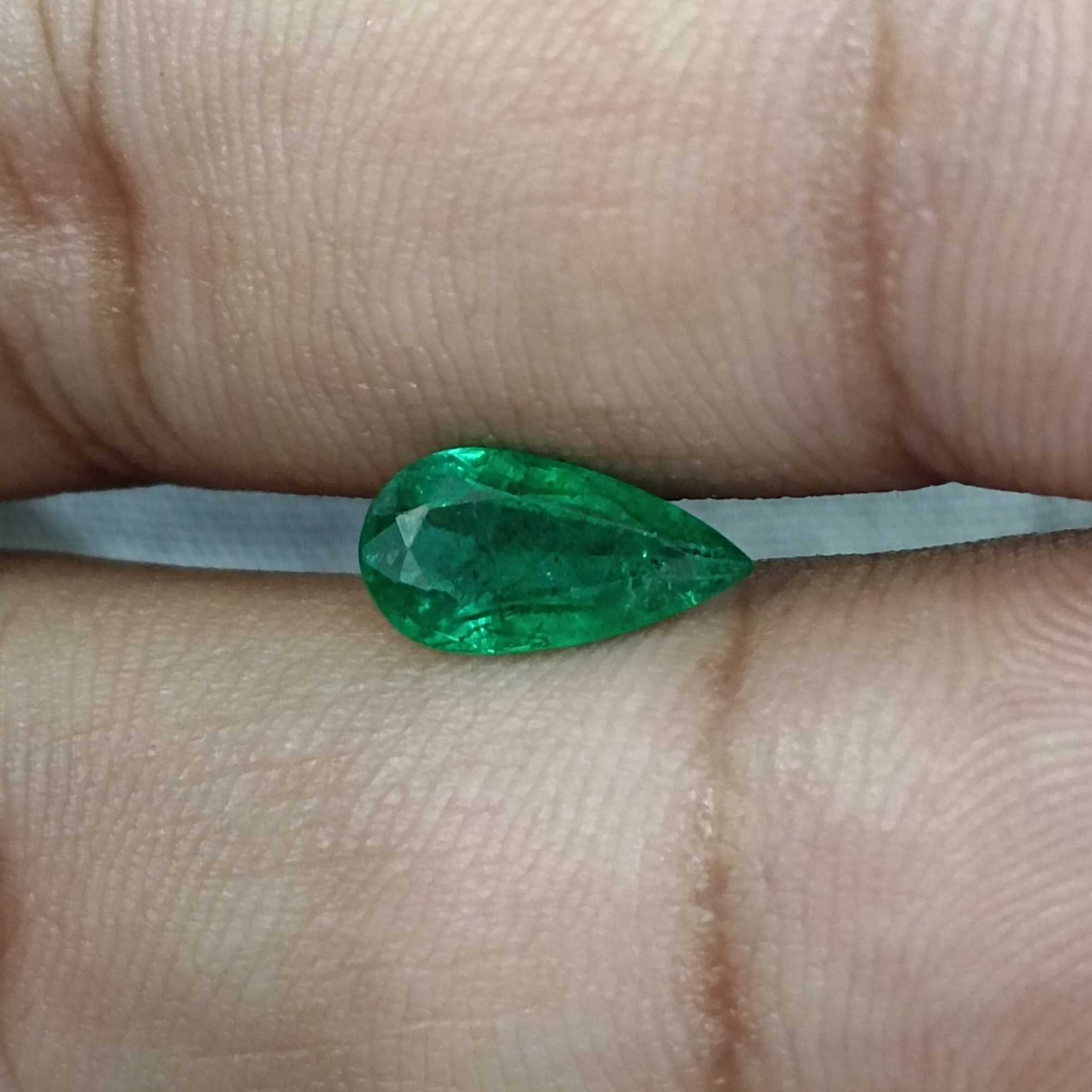 1.23ct GSI certified deep vivid green pear cut emerald gem