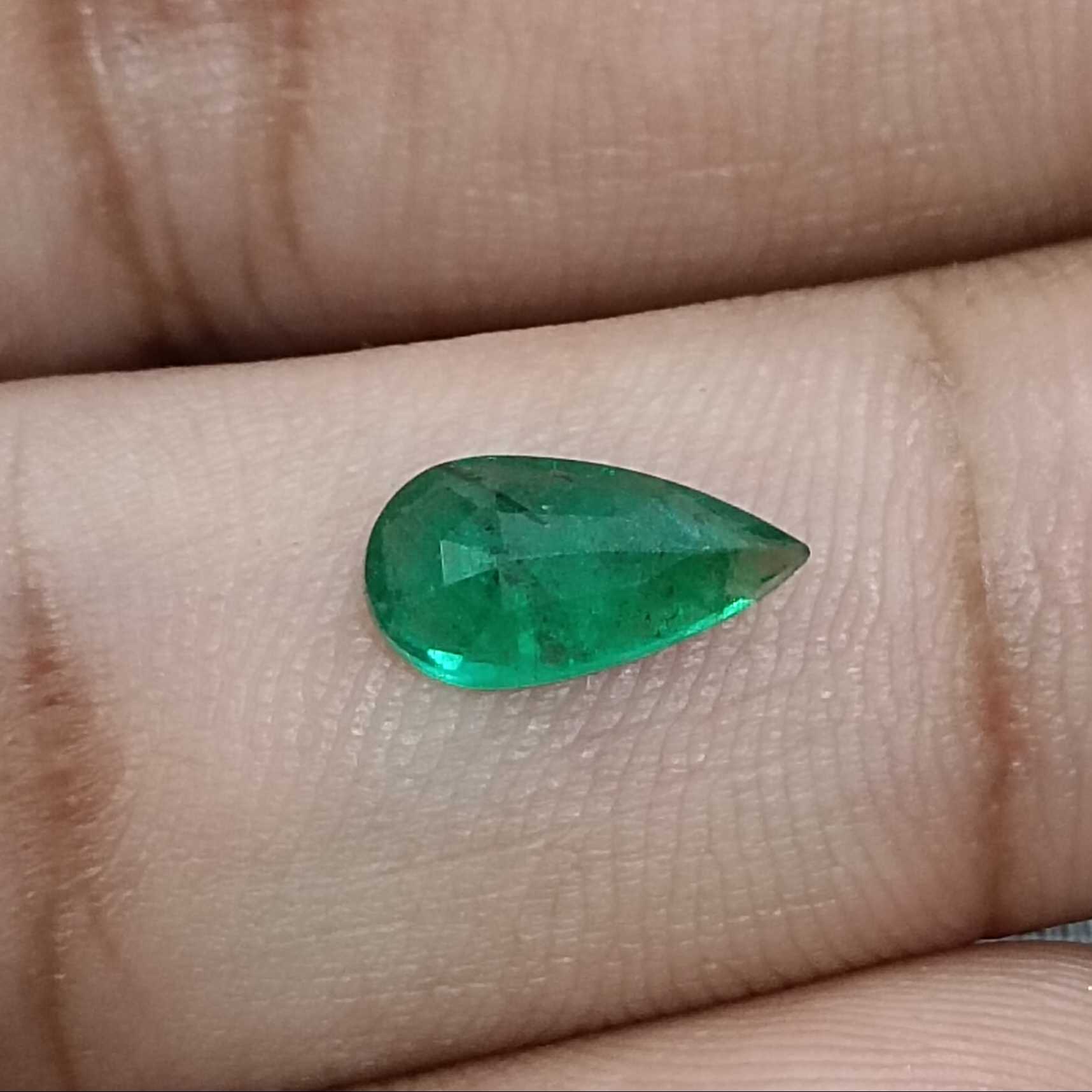 1.23ct GSI certified deep vivid green pear cut emerald gem