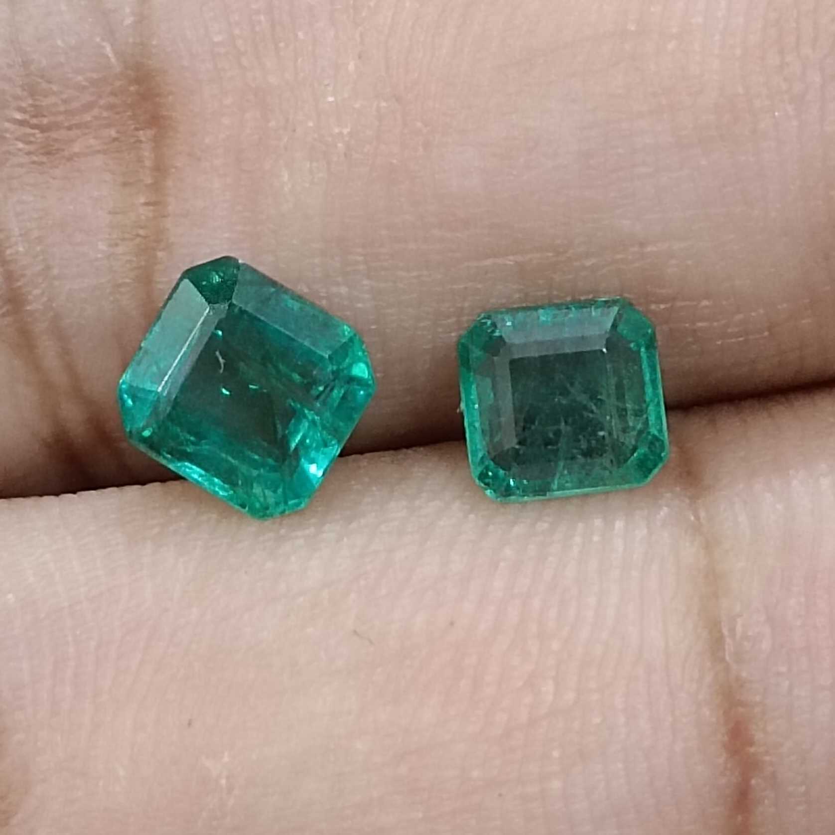 1.37ct 2pcs deep green natural Zambian emeralds /