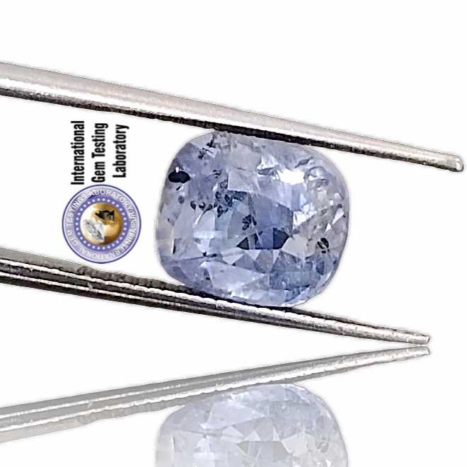 3.68ct shiny unheated pastel blue cushion cut sapphire/