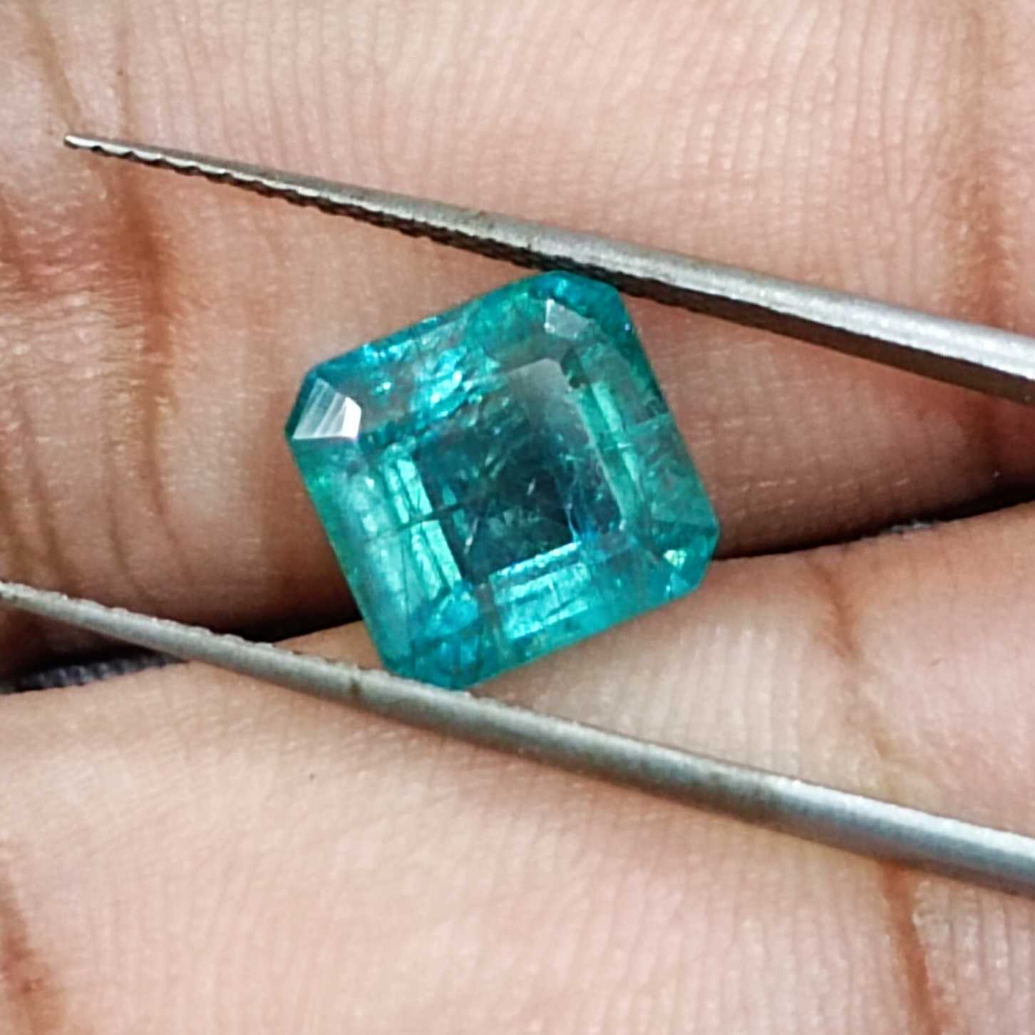 3.53ct bright blue green octagon square cut emerald gem