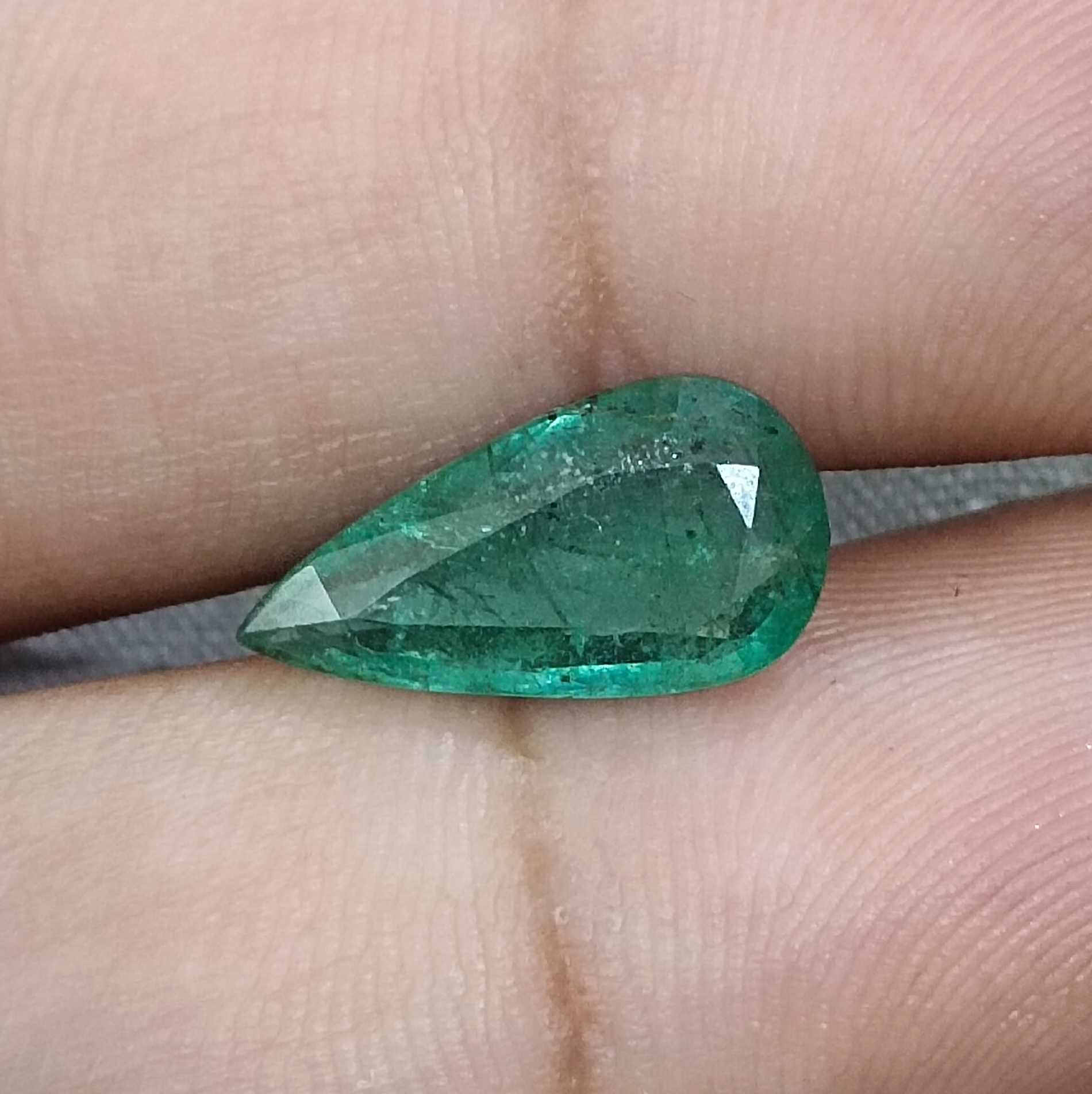 3.07ct medium color pear cut emerald stone