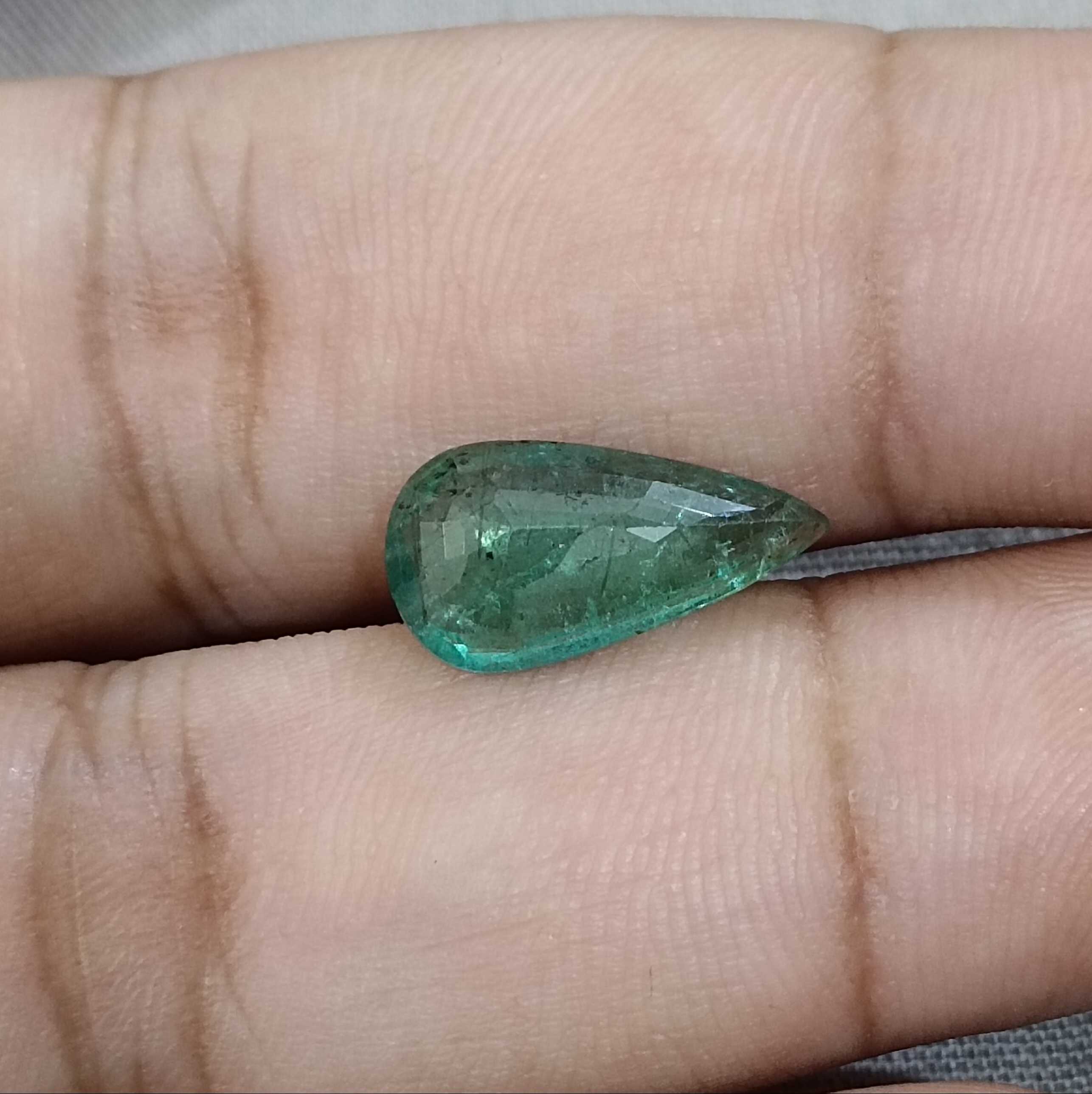 3.07ct medium color pear cut emerald stone