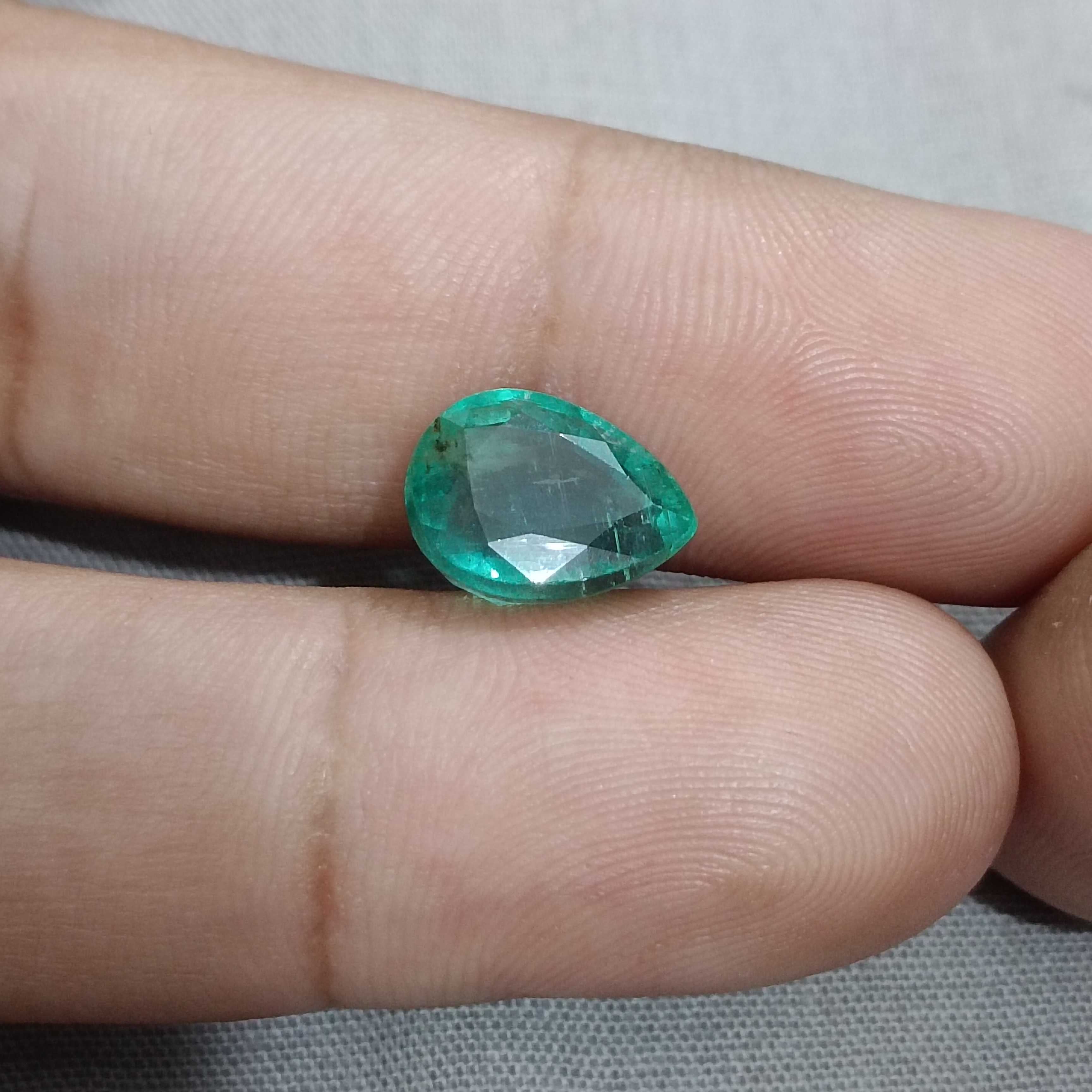 4.19ct GSI certified medium bluish green pear shape emerald 