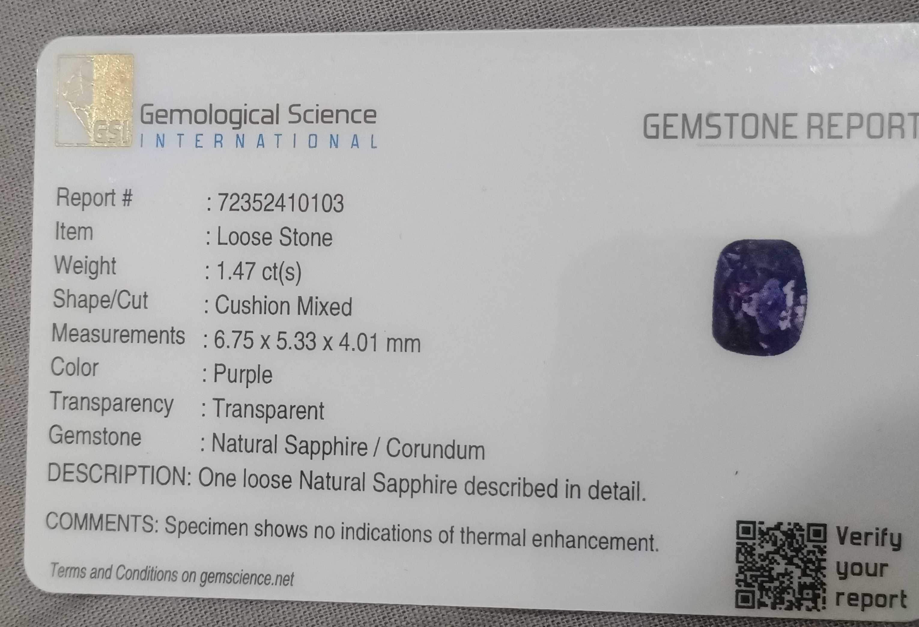 2.91ct GSI certified color change deep purple blue sapphires NH