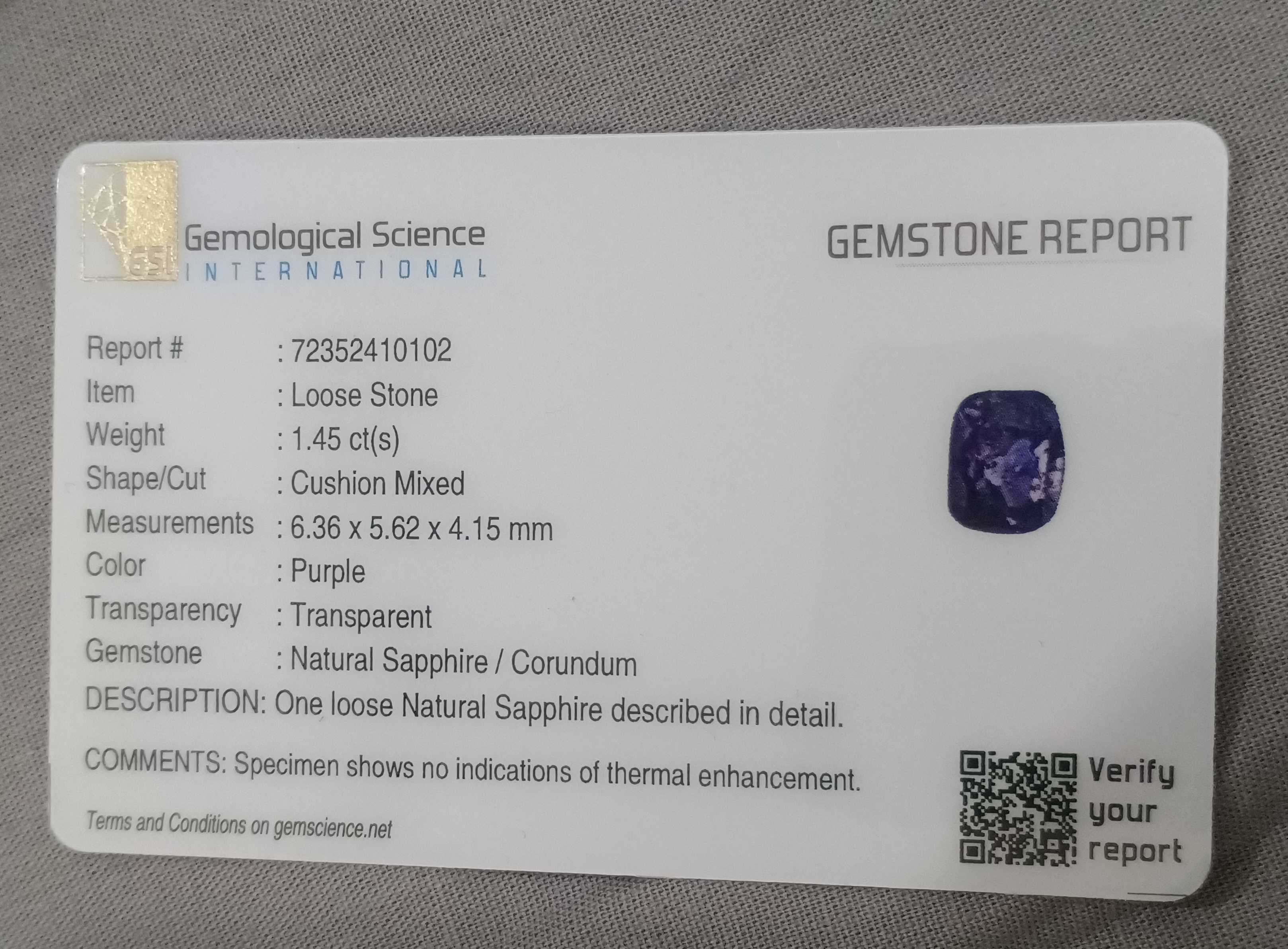 2.91ct GSI certified color change deep purple blue sapphires NH