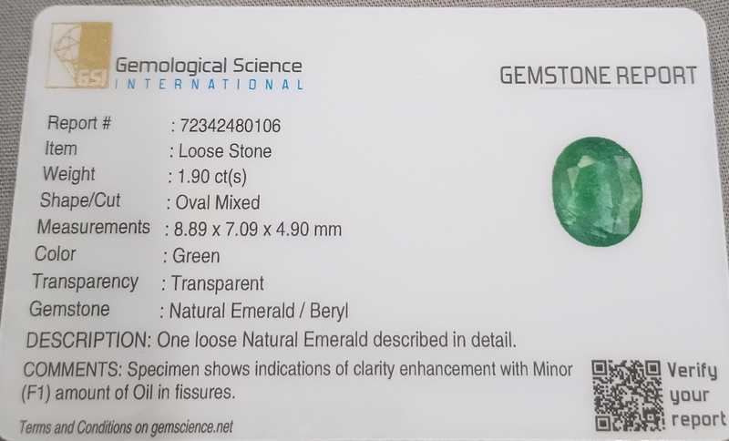 1.90ct GSI certified spring green color oval shape Swat valley emerald gemstone 