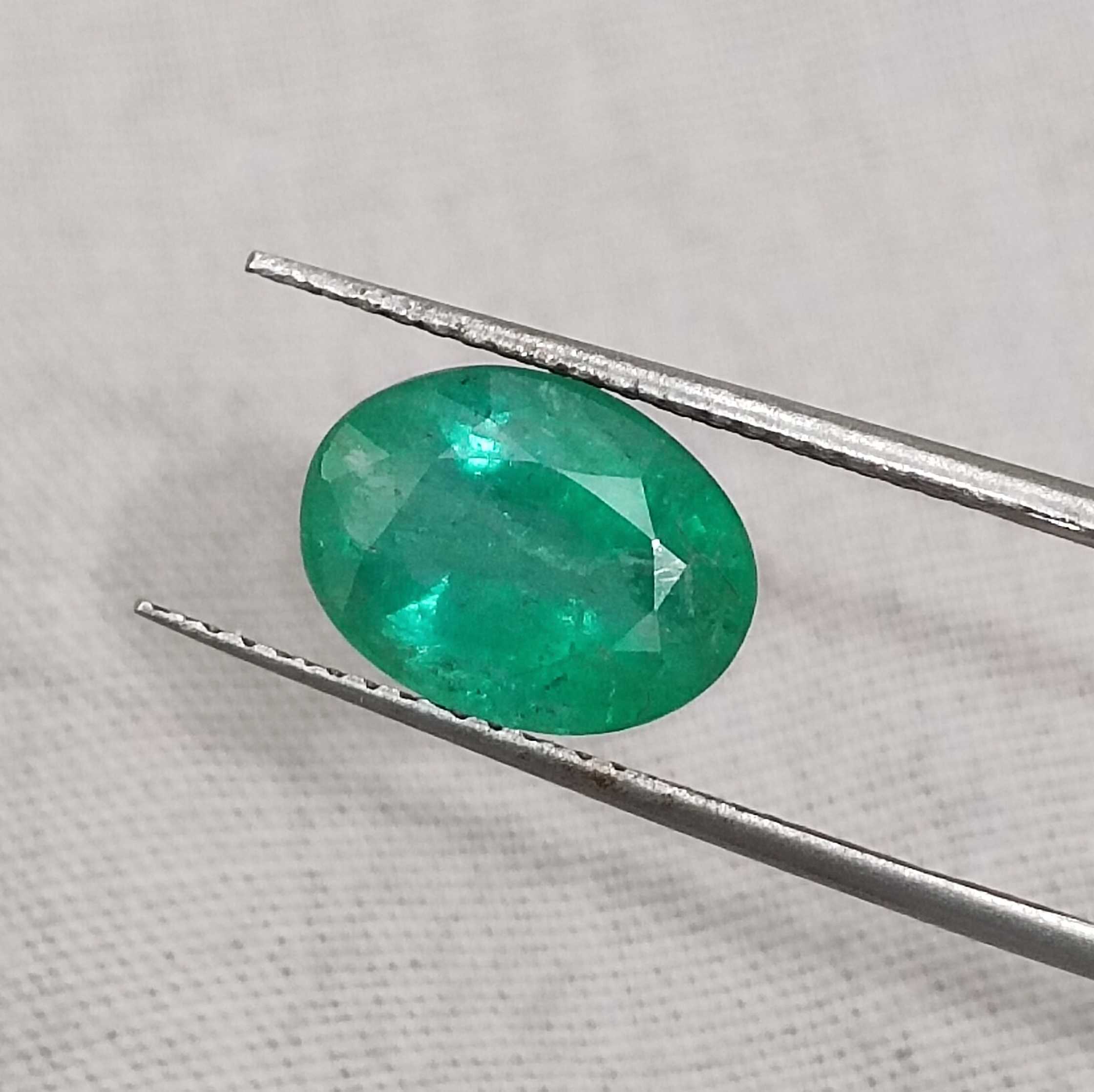 2.76ct medium deep golden green oval mix cut emerald gemstone /