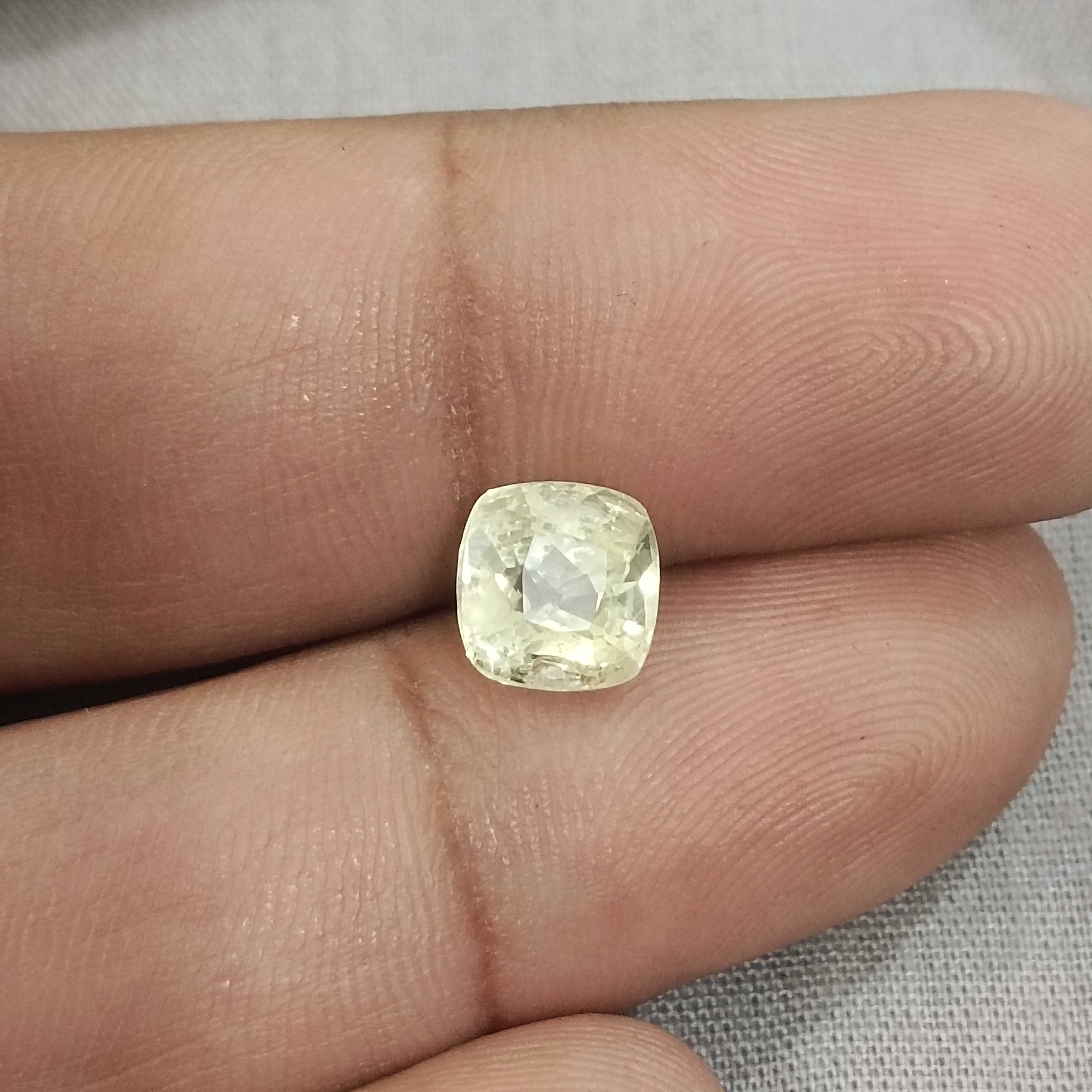 2.49ct GSI certified cushion shape unheated light yellow sapphire 