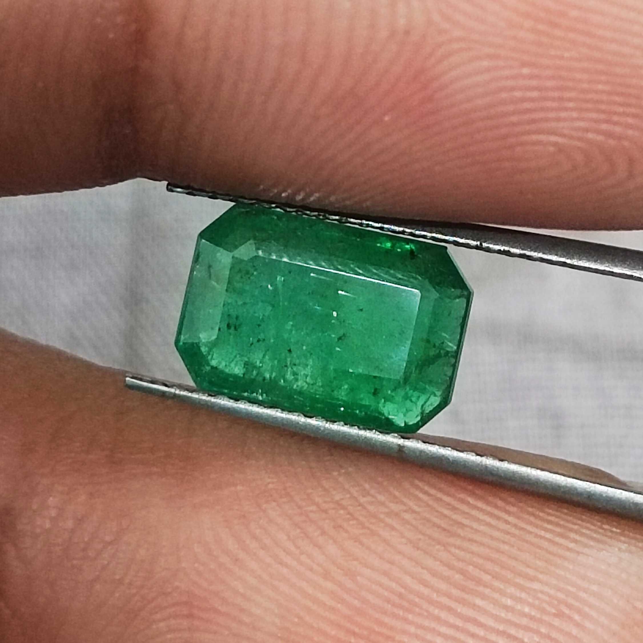 2.96ct GSI certified deep green octagon cut Zambian emerald gemstone /