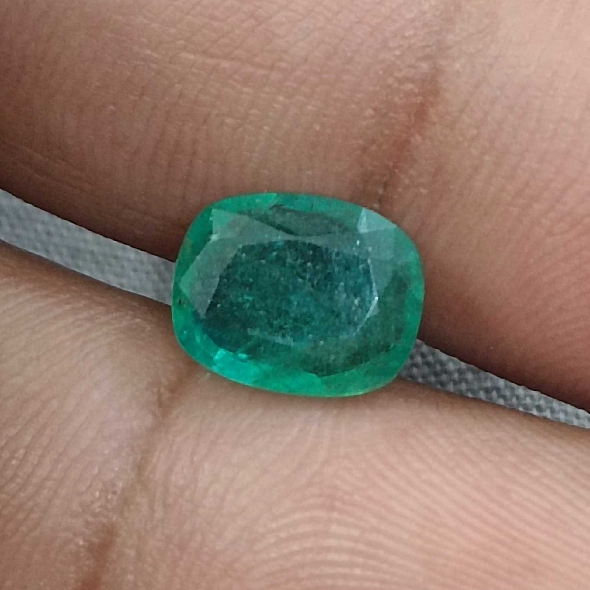 2.41ct GSI certified grass green cushion cut Zambian emerald /